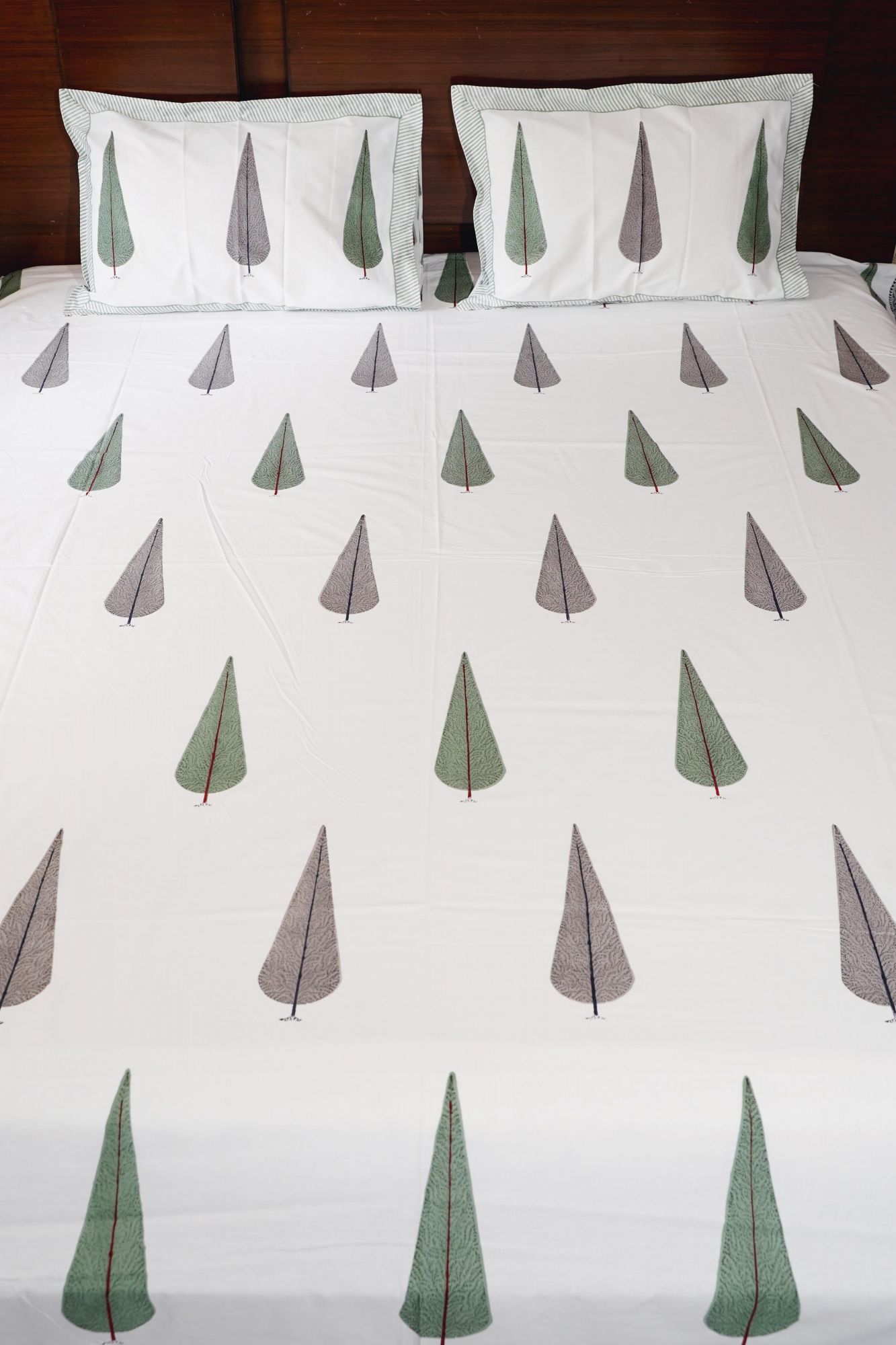 Jaipuri Block Print Bedsheet - Tropical Fern Hand Block Print Cotton Double