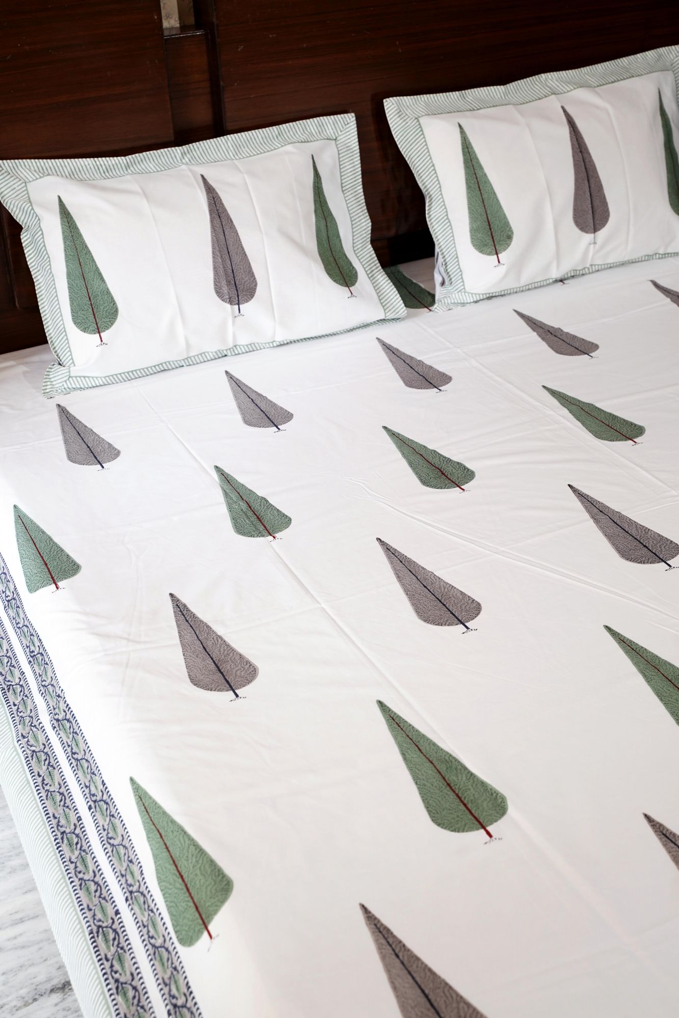 Jaipuri Block Print Bedsheet - Tropical Fern Hand Block Print Cotton Double