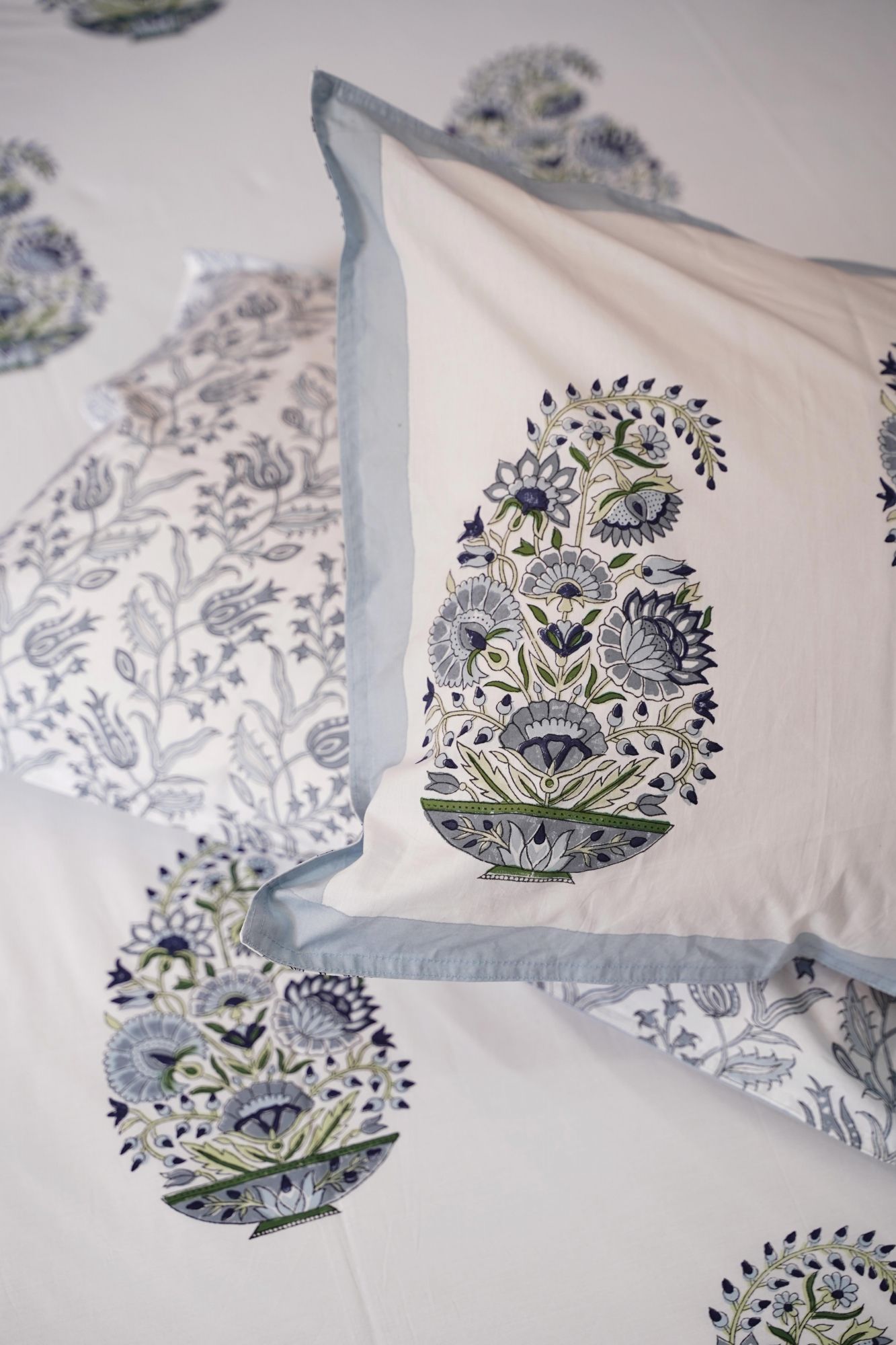 Jaipuri Block Print Bedsheet - Grey Boota Hand Block Print Cotton Double