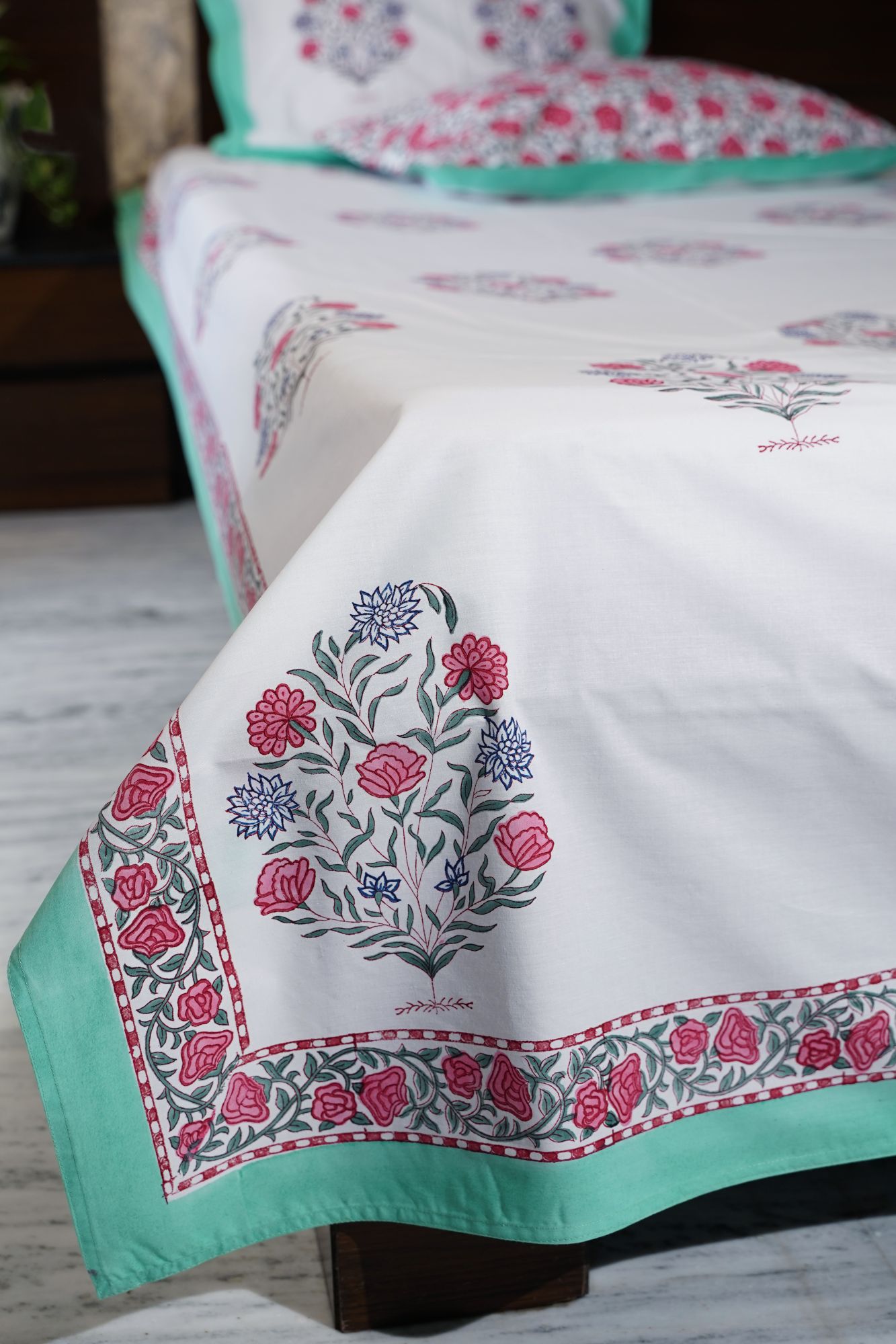 Jaipuri Block Print Bedsheet - Daisy Multicolored Double Hand Block Print Cotton Double