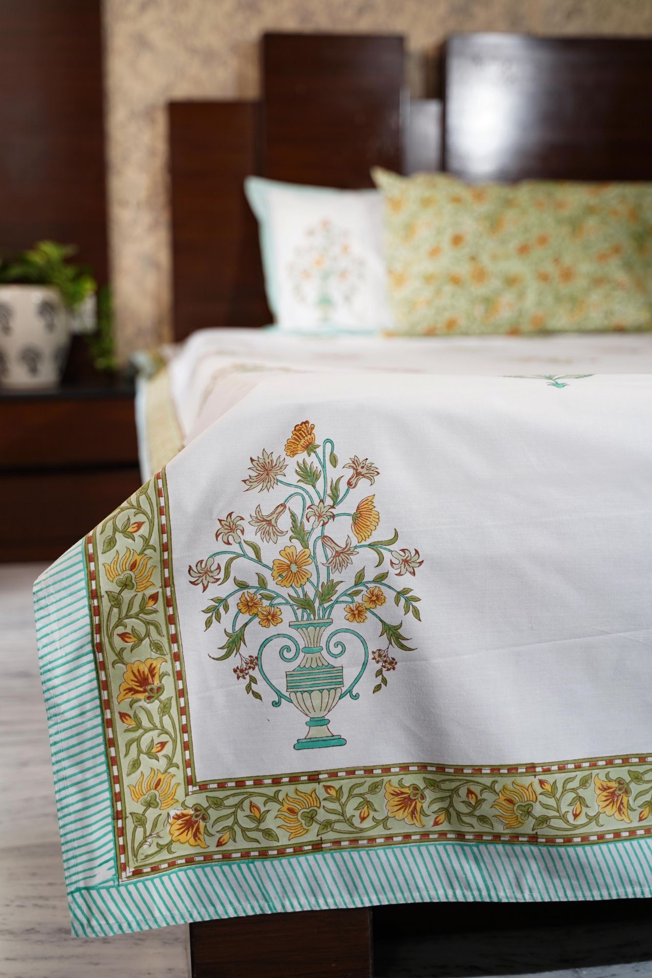 Jaipuri Block Print Bedsheet - Chic Garden Hand Block Print Cotton Double