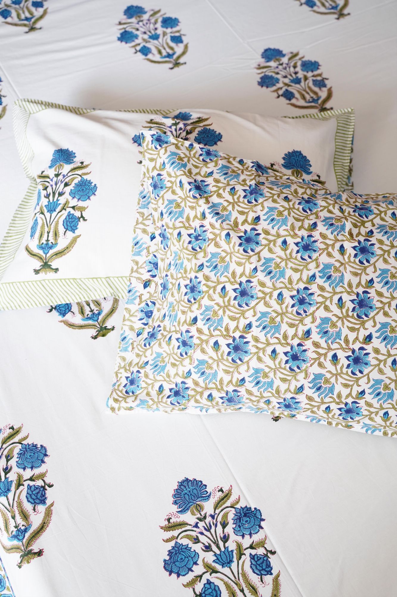 Jaipuri Block Print Bedsheet - Bluish Bloomers Double Hand Block Print Cotton Double