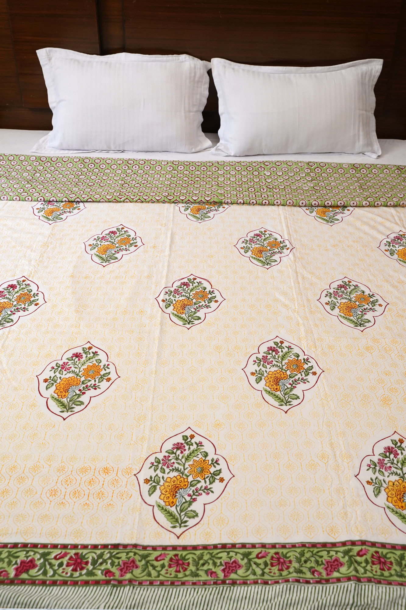 Block Print Dohar - Yellow Jaal Hand Block Print Cotton Jaipuri
