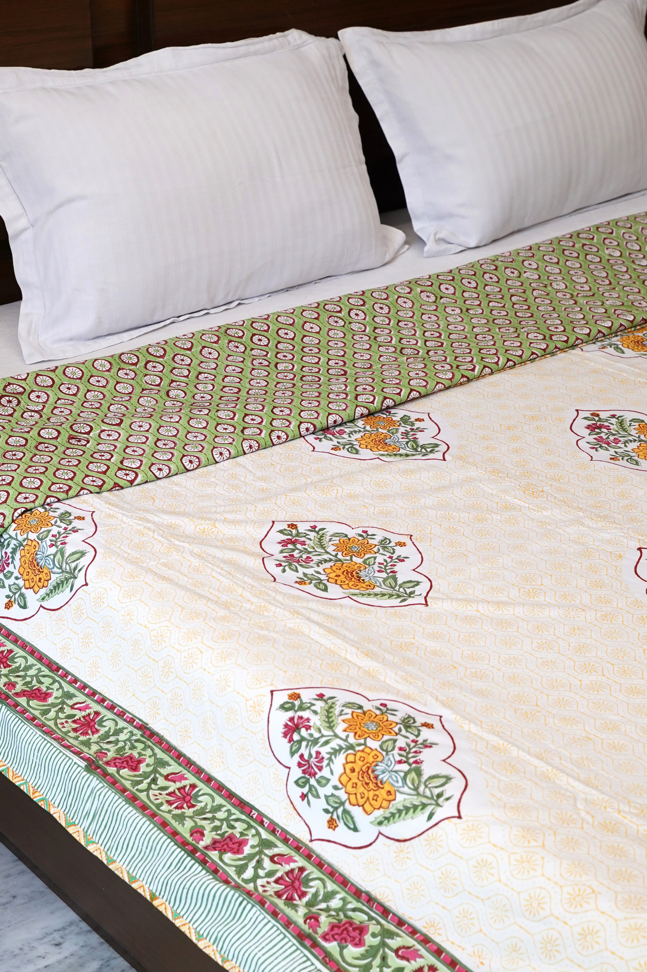 Block Print Dohar - Yellow Jaal Hand Block Print Cotton Jaipuri