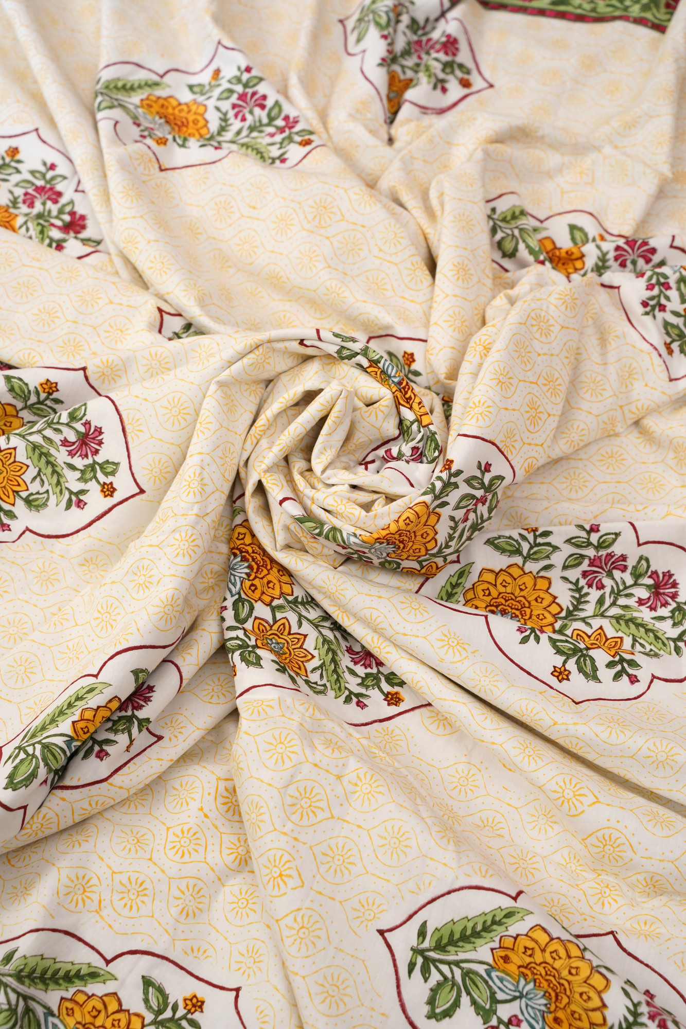 Block Print Dohar - Yellow Jaal Hand Block Print Cotton Jaipuri