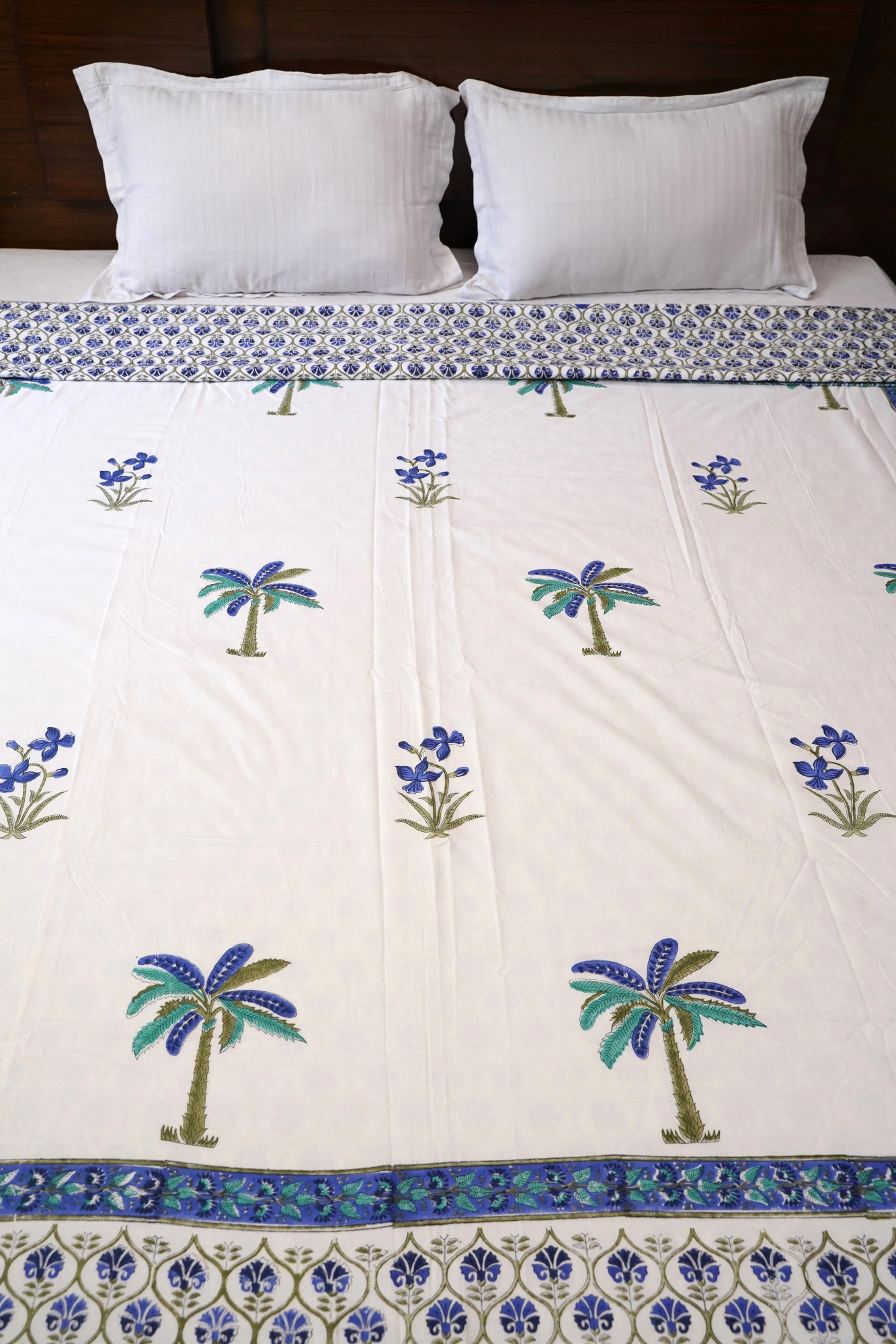 Block Print Dohar - Blue Floral Premium Hand Block Print Cotton Jaipuri