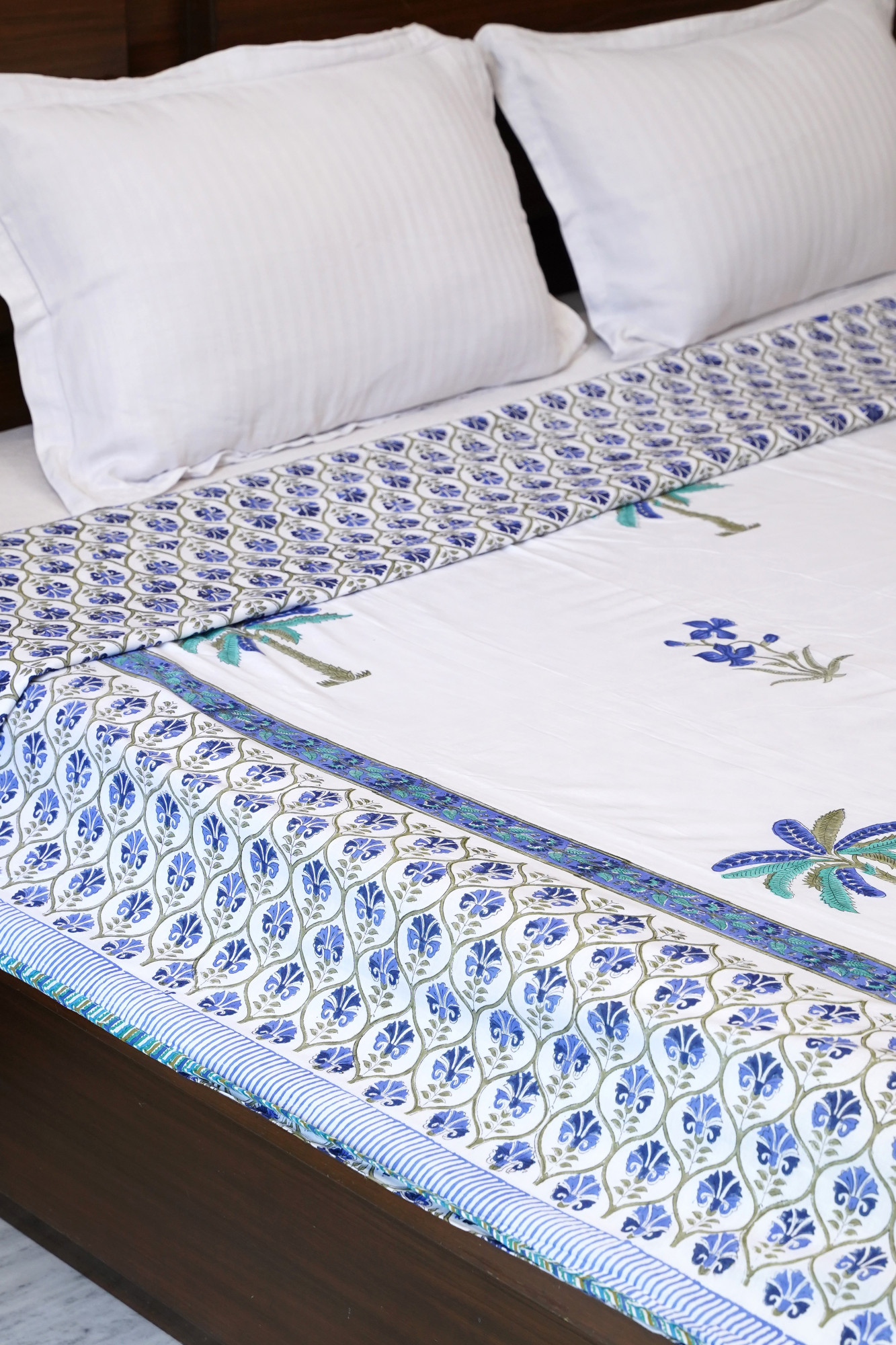 Block Print Dohar - Blue Floral Premium Hand Block Print Cotton Jaipuri