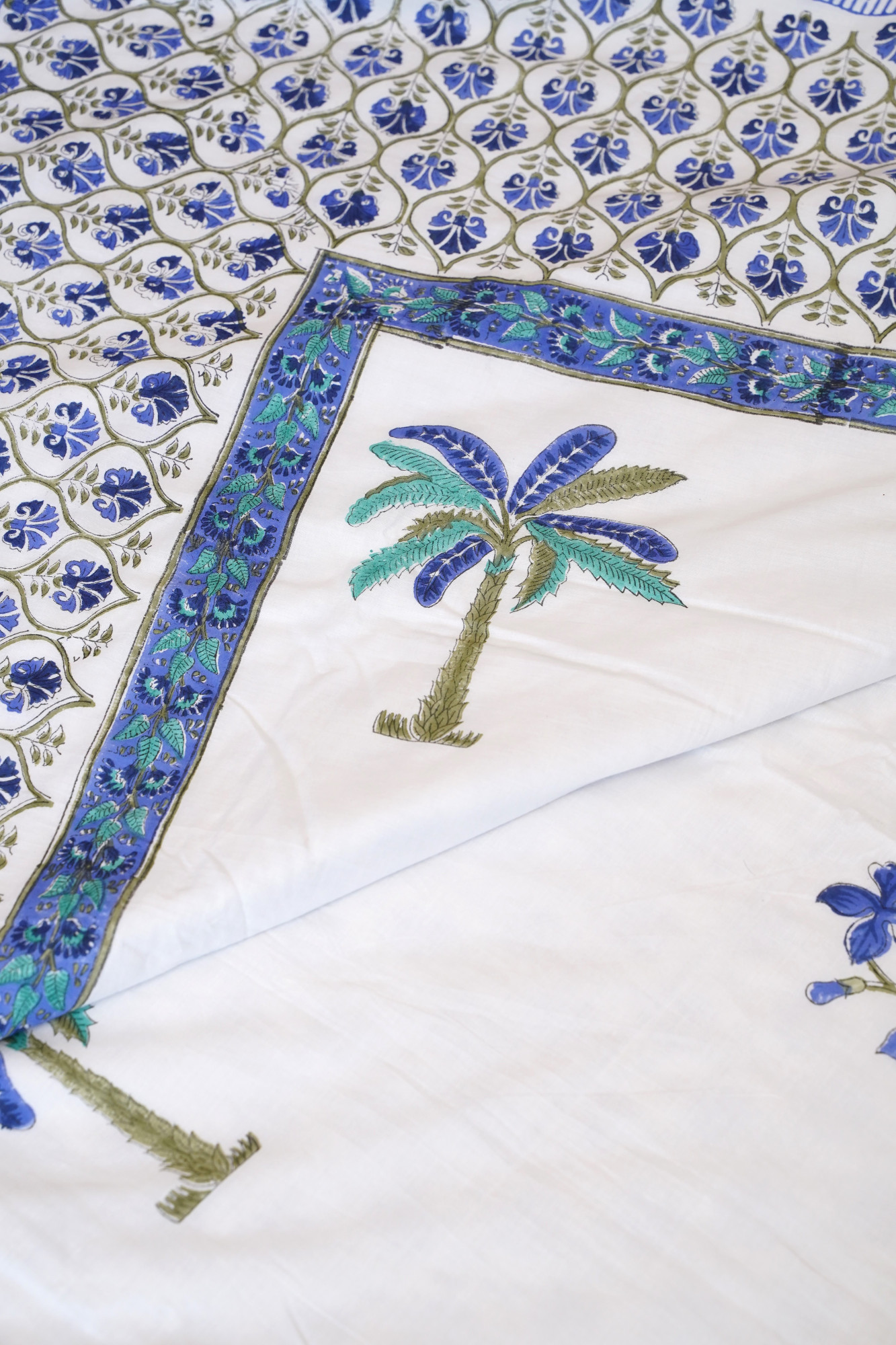 Block Print Dohar - Blue Floral Premium Hand Block Print Cotton Jaipuri