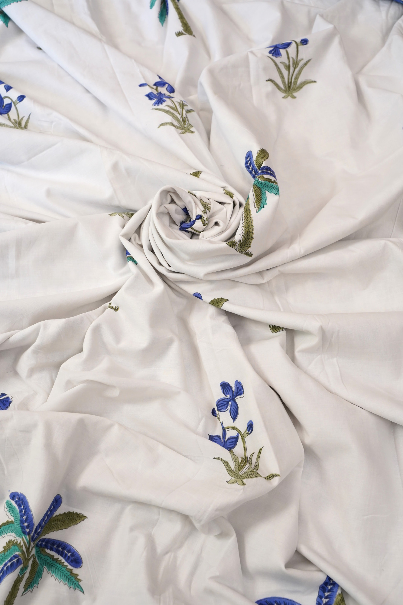 Block Print Dohar - Blue Floral Premium Hand Block Print Cotton Jaipuri