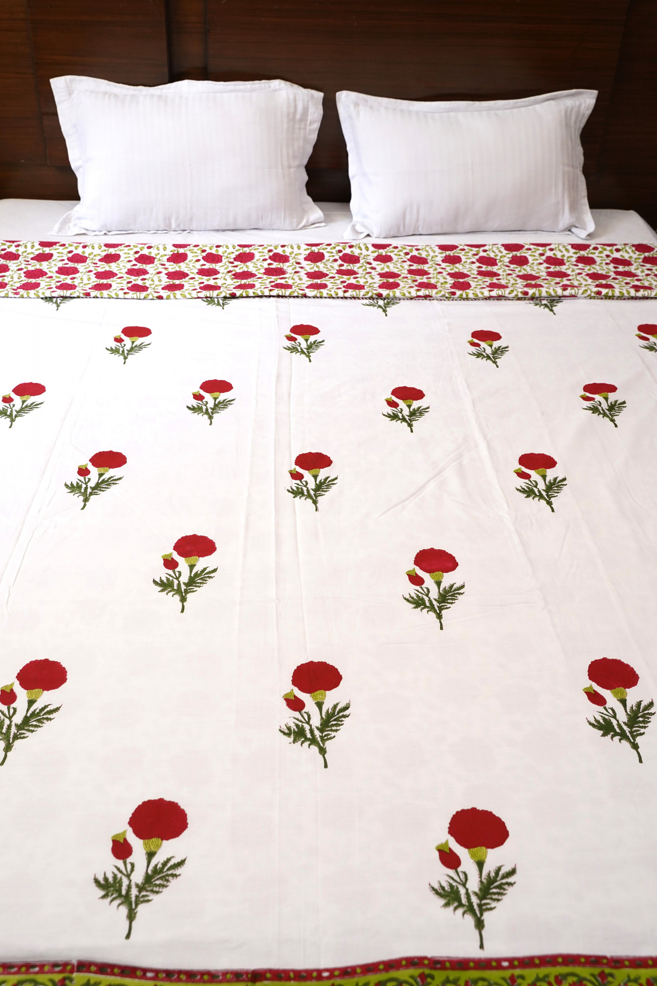 Block Print Dohar - Red Daisy Hand Block Print Premium Cotton Jaipuri
