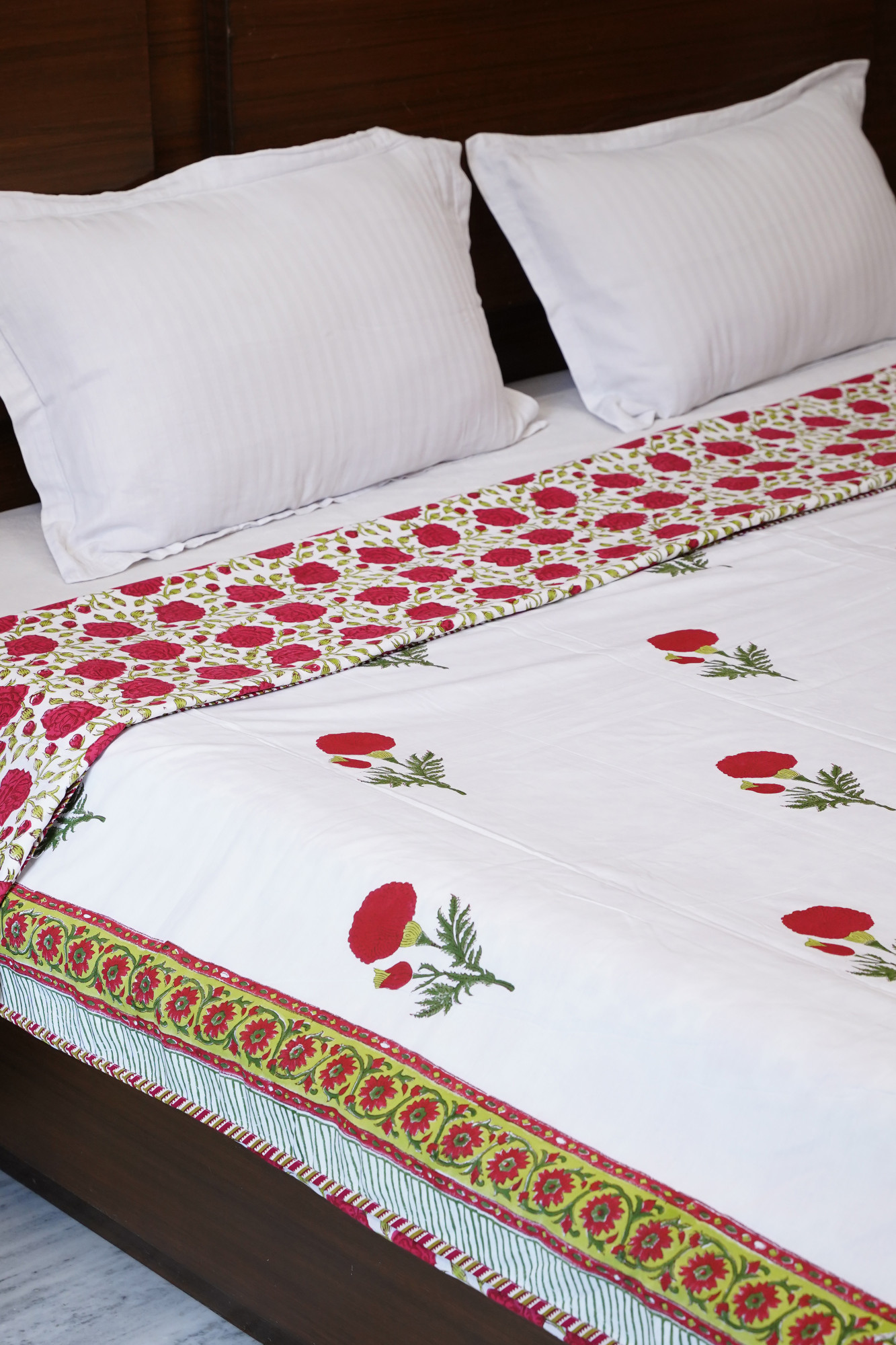 Block Print Dohar - Red Daisy Hand Block Print Premium Cotton Jaipuri