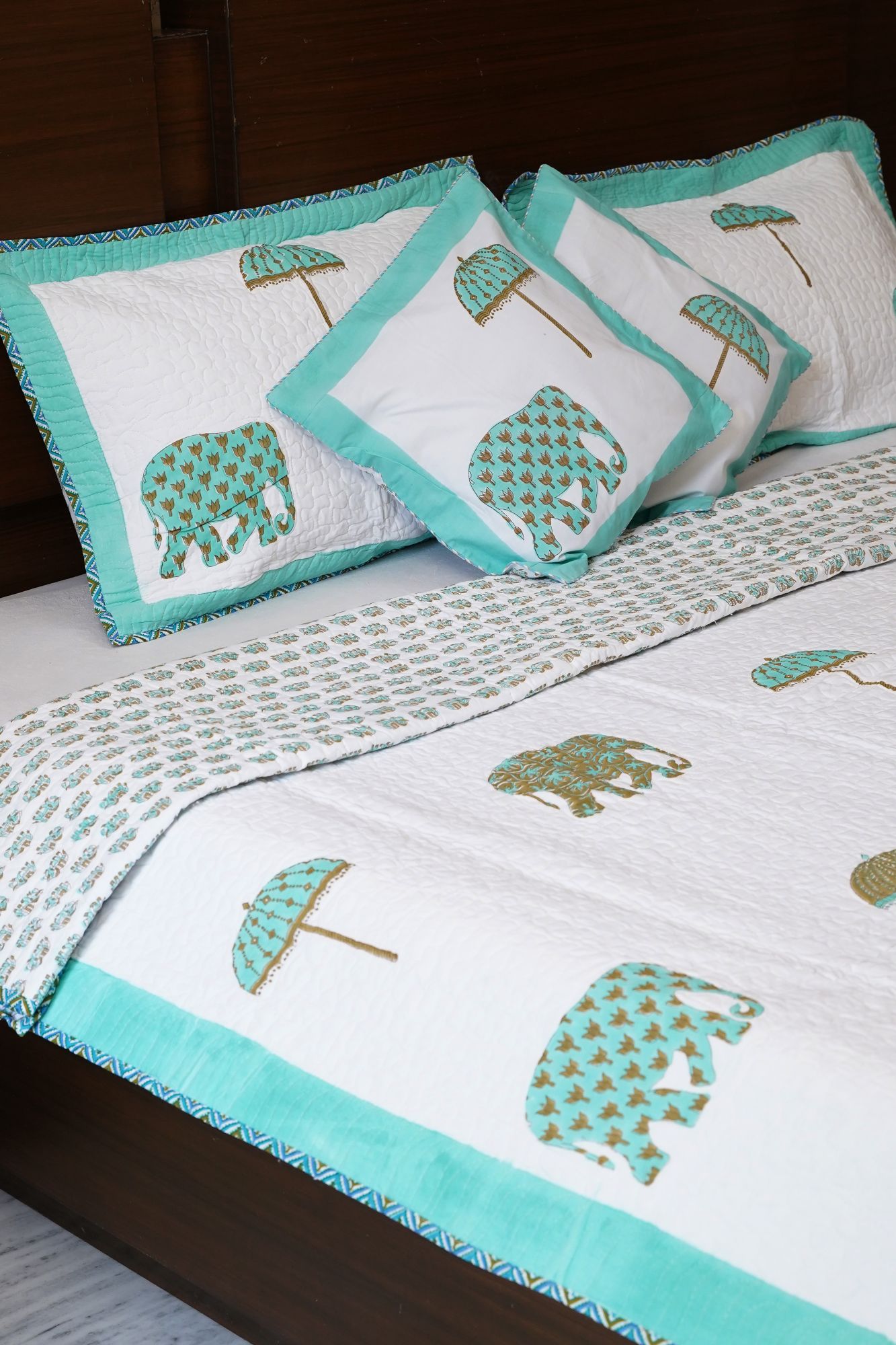 Block Print Bedcover - Haathi Hand Block Print Premium Cotton Double