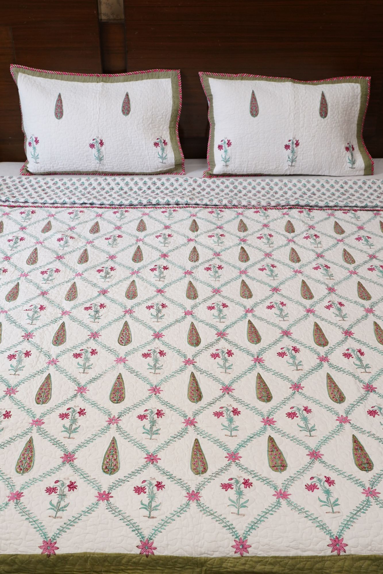 Block Print Bedcover - Multicolored Jaal Hand Block Print Premium Cotton Double