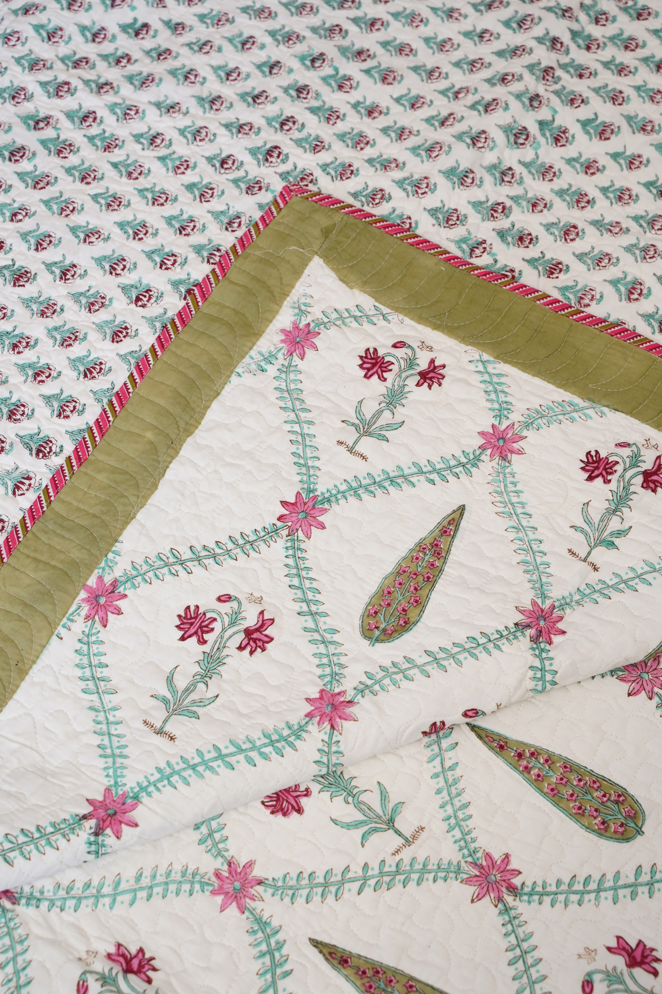 Block Print Bedcover - Multicolored Jaal Hand Block Print Premium Cotton Double