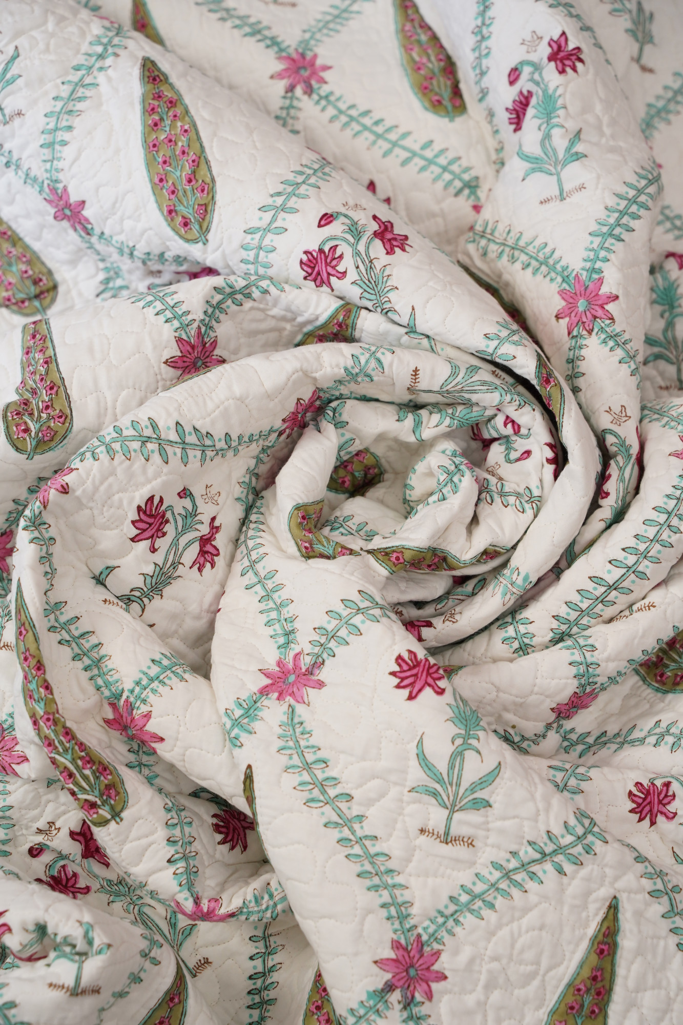 Block Print Bedcover - Multicolored Jaal Hand Block Print Premium Cotton Double