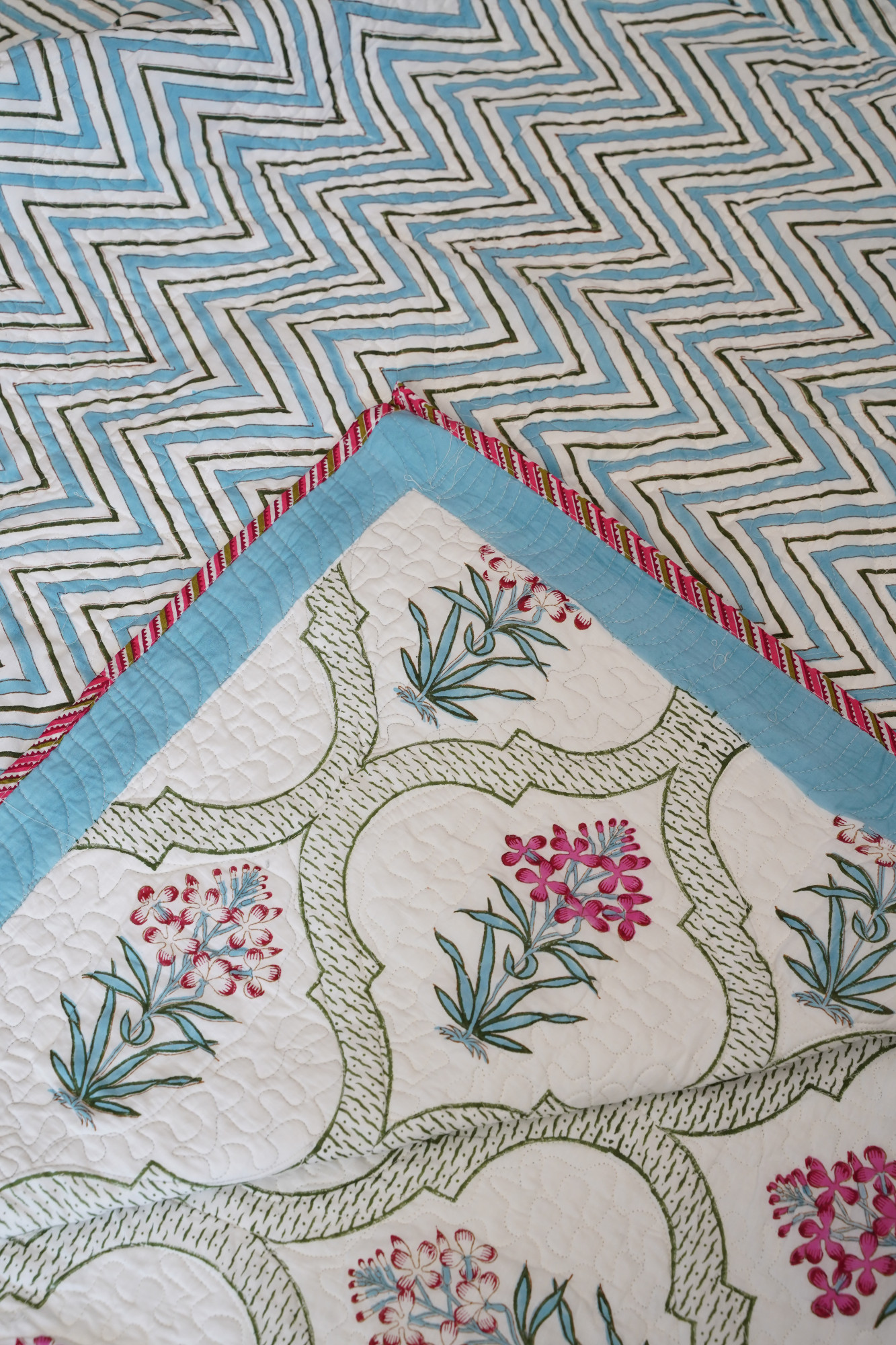 Block Print Bedcover - Pink Jaal Hand Block Print Premium Cotton Double