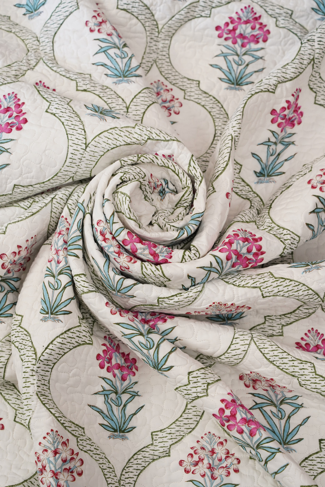 Block Print Bedcover - Pink Jaal Hand Block Print Premium Cotton Double