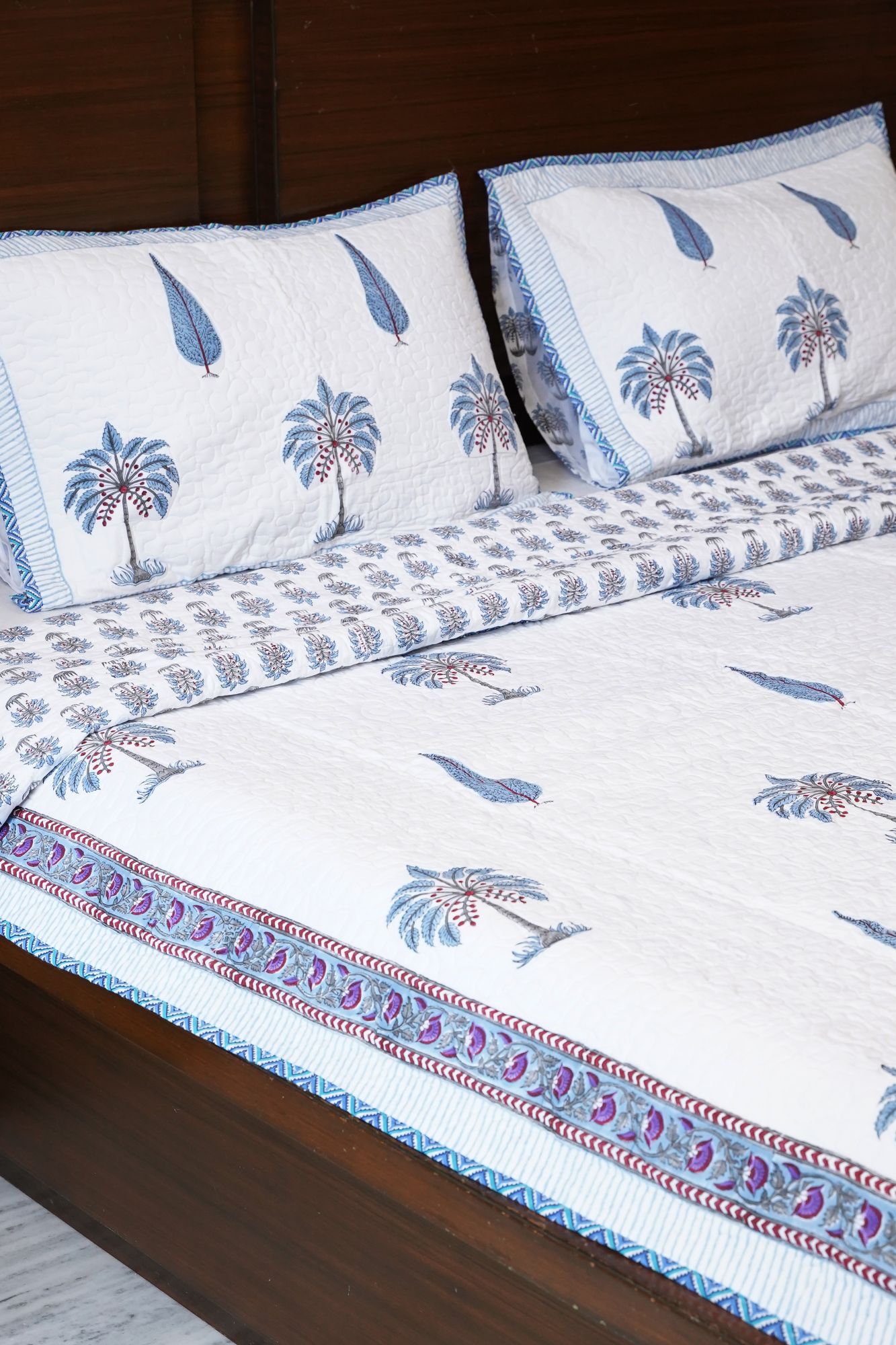 Block Print Bedcover - Pine Hand Block Print Premium Cotton Double