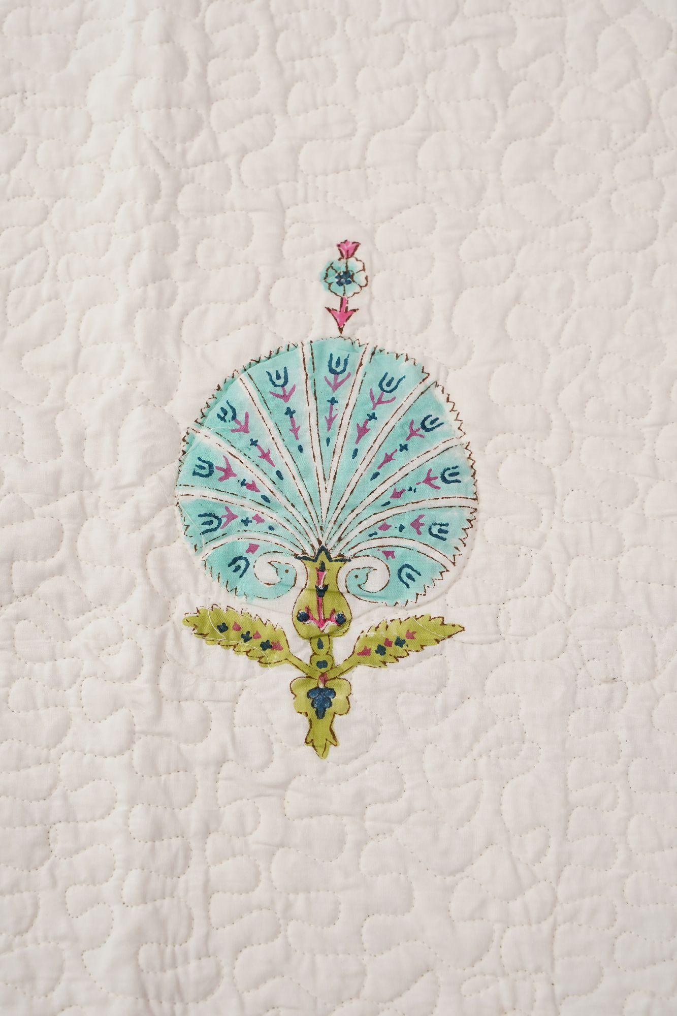 Block Print Bedcover - Blue Feather Hand Block Print Premium Cotton Double