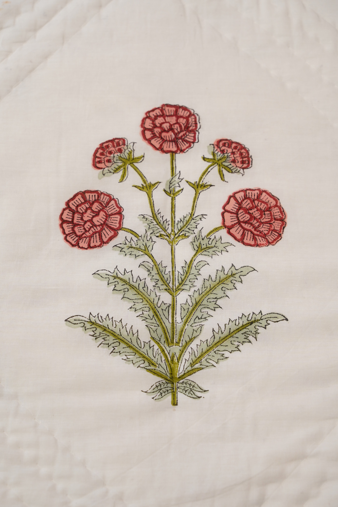 Hand Block Print Mulmul Quilt - Pink Buds Soft Jaipuri Razai Double