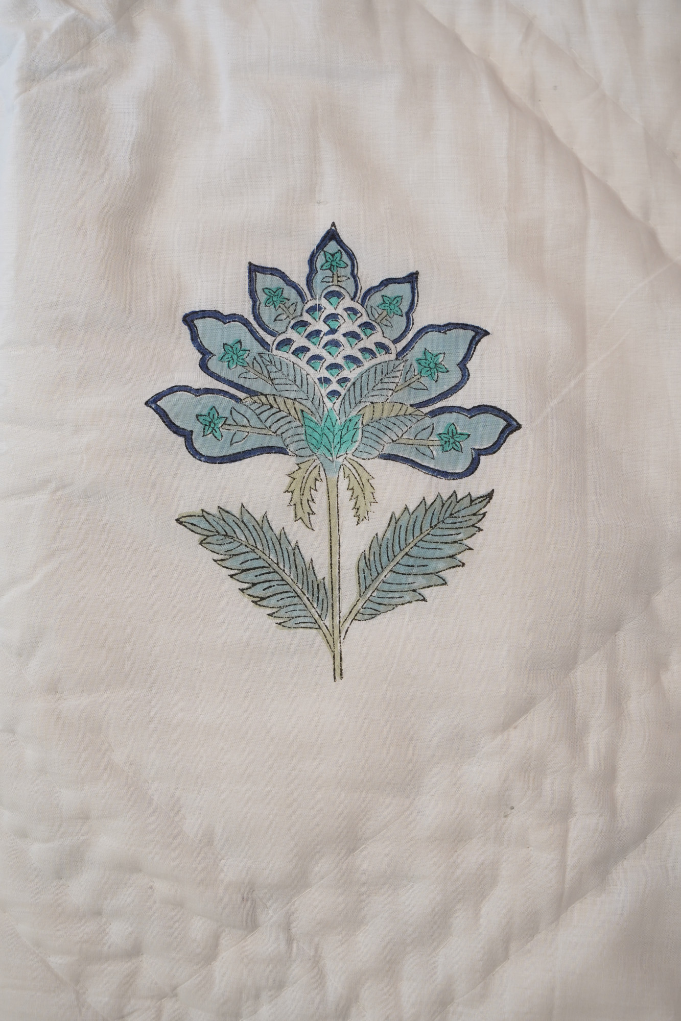 Hand Block Print Mulmul Quilt - Blue Jaal Soft Jaipuri Razai Double