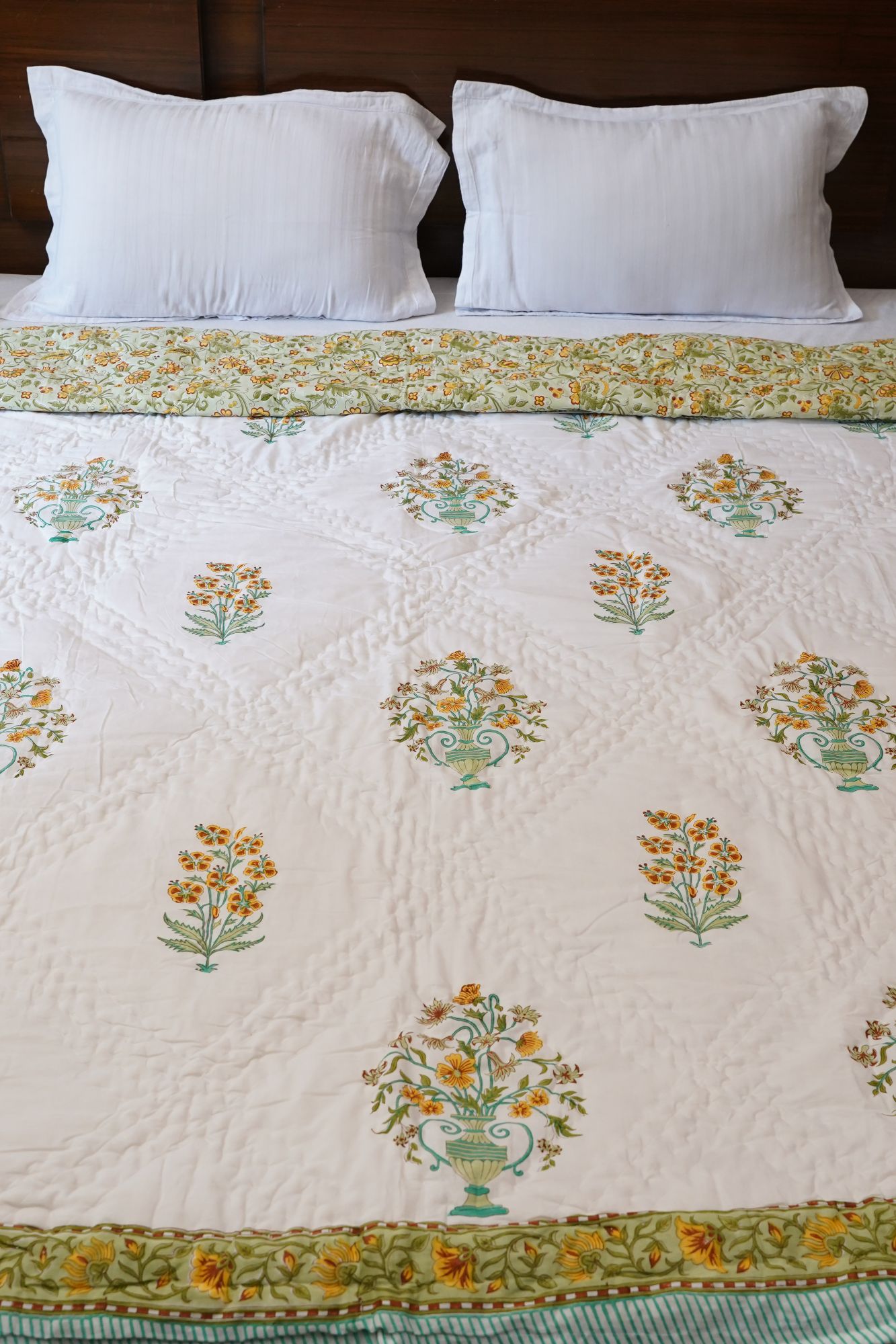 Hand Block Print Mulmul Quilt - Chic Garden Soft Jaipuri Razai Double