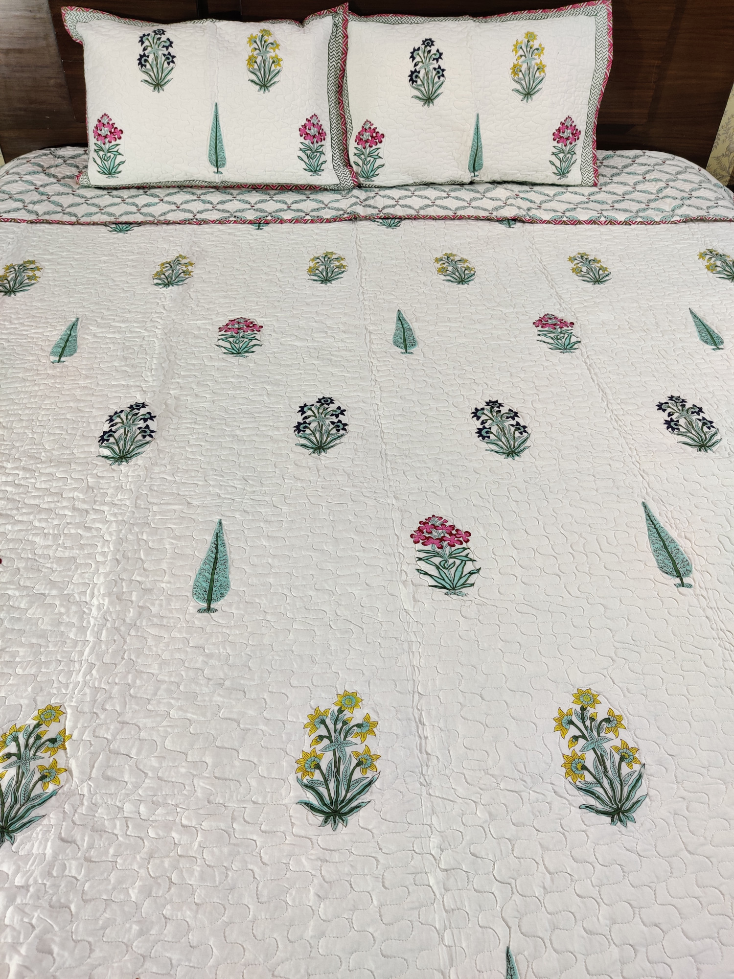 Block Print Bedcover - Multiblock Hand Block Print Premium Cotton Double