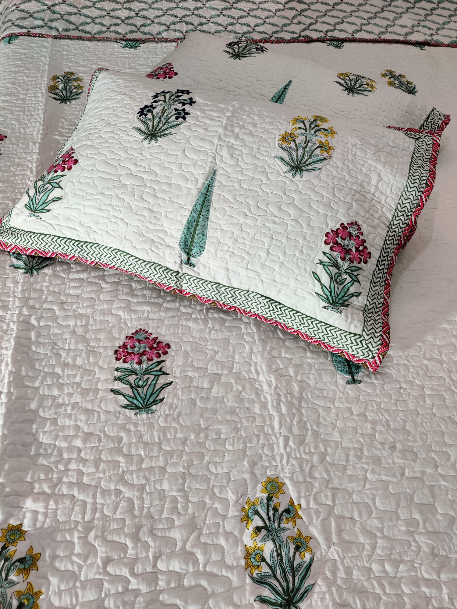 Block Print Bedcover - Multiblock Hand Block Print Premium Cotton Double