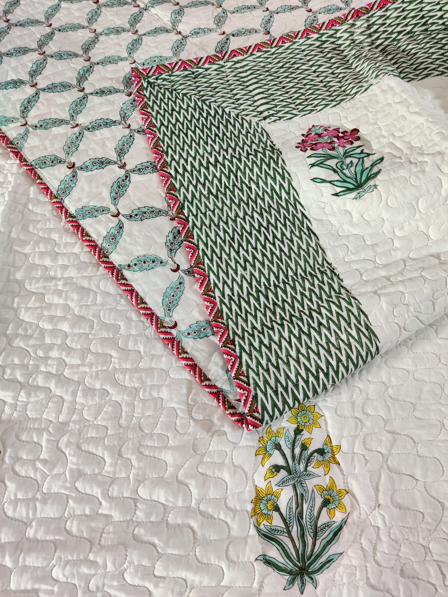 Block Print Bedcover - Multiblock Hand Block Print Premium Cotton Double
