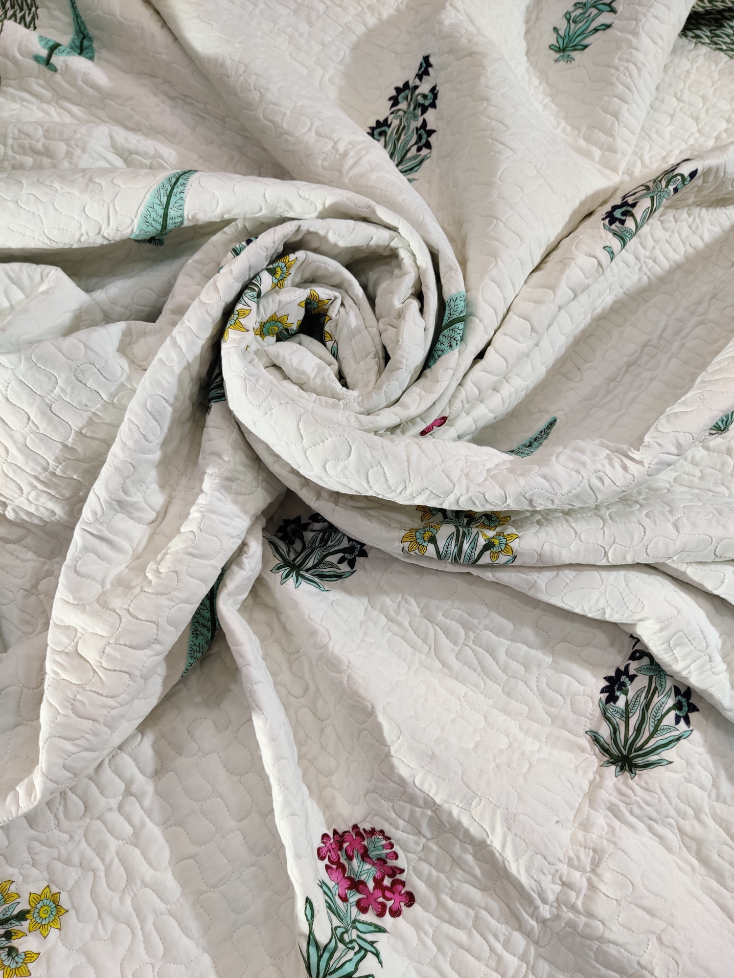 Block Print Bedcover - Multiblock Hand Block Print Premium Cotton Double