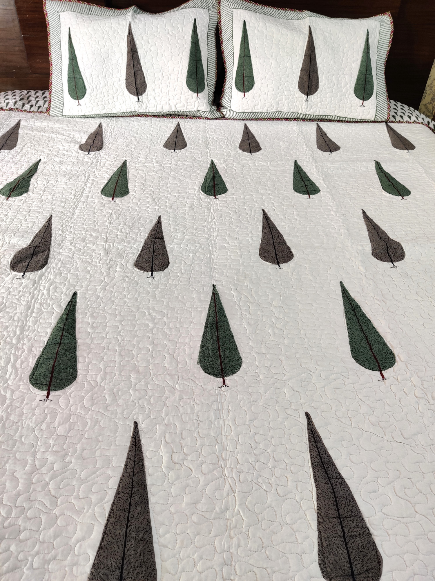 Block Print Bedcover - Tropical Fern Hand Block Print Premium Cotton Double