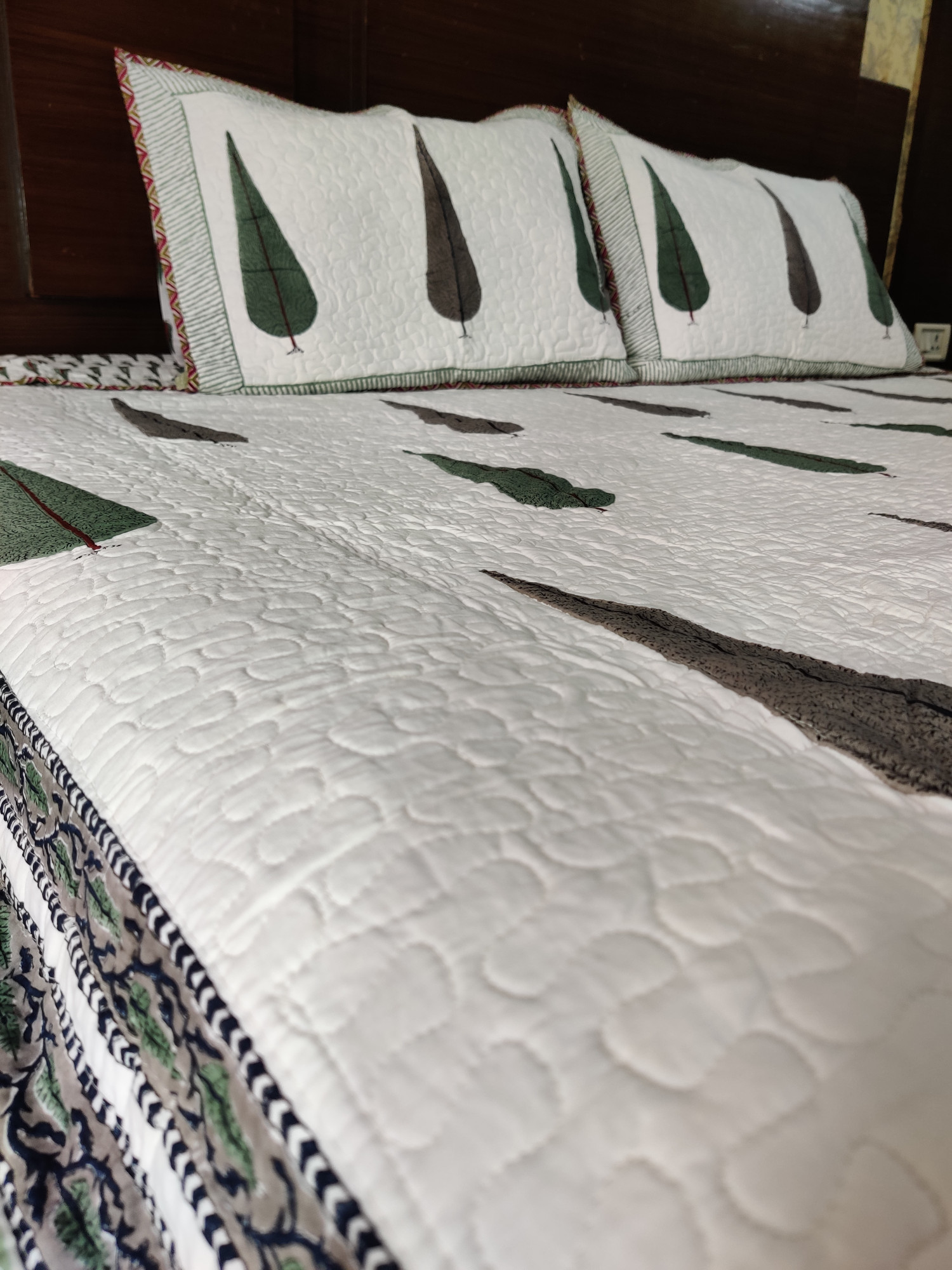 Block Print Bedcover - Tropical Fern Hand Block Print Premium Cotton Double