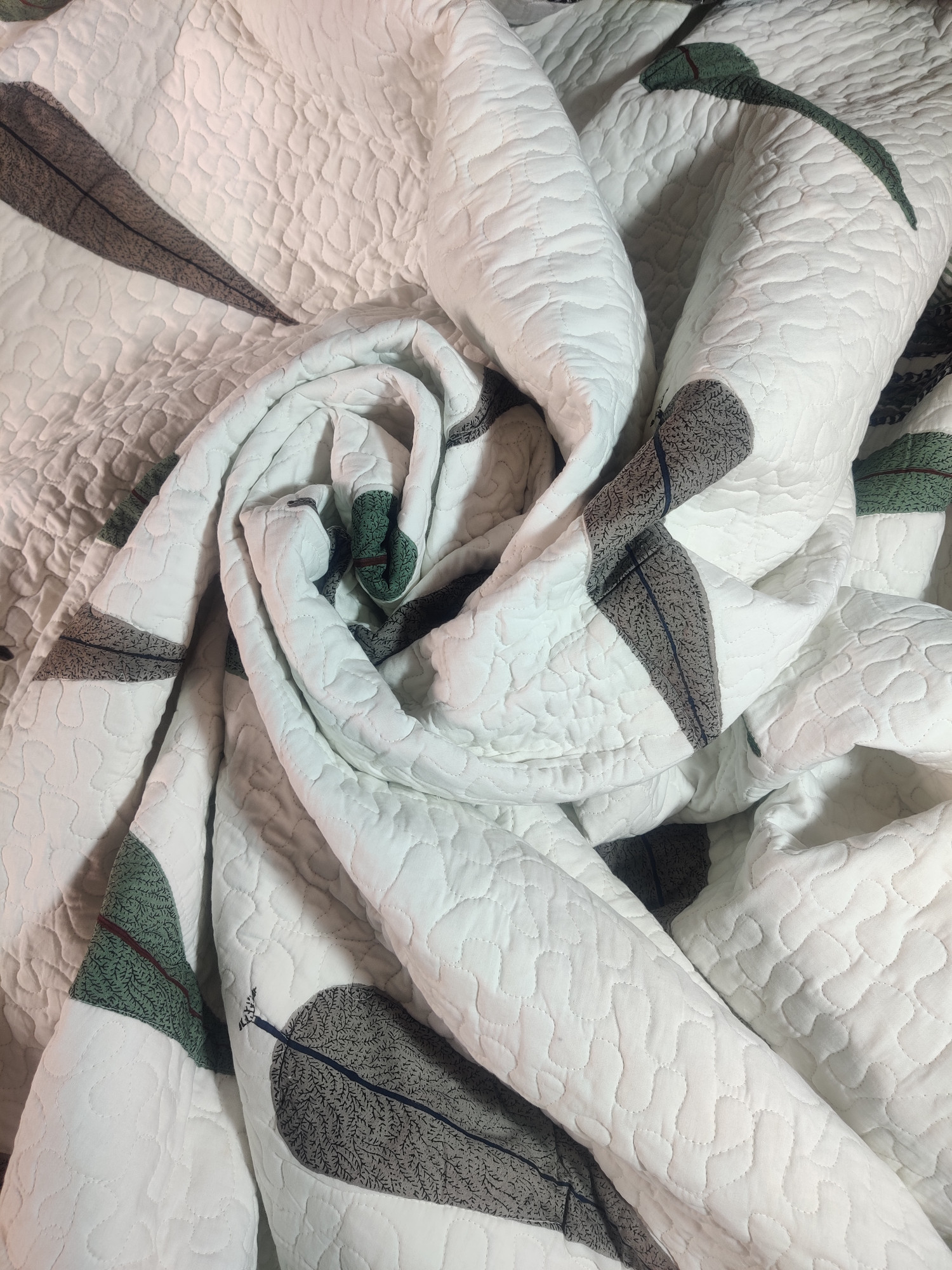 Block Print Bedcover - Tropical Fern Hand Block Print Premium Cotton Double