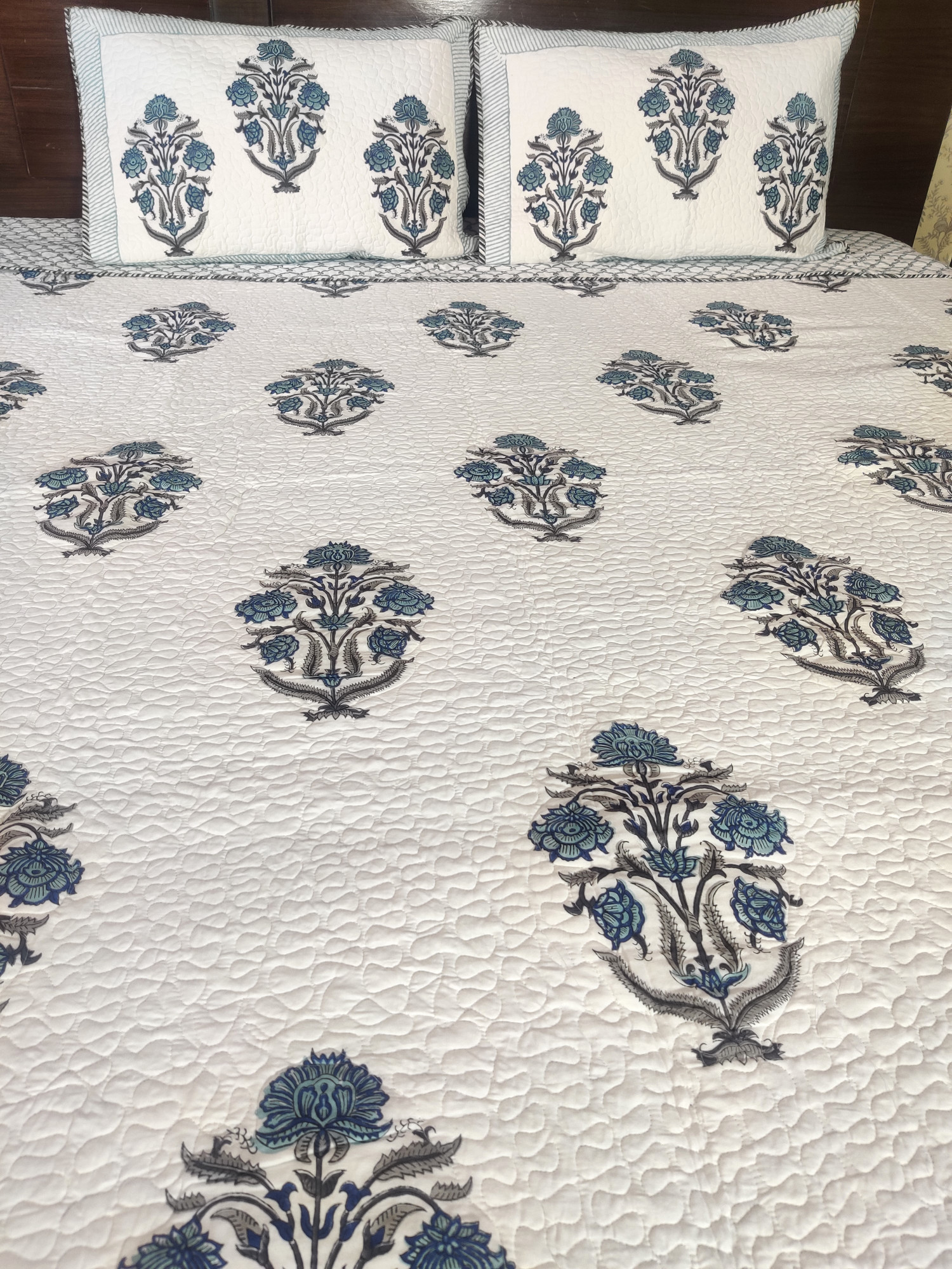 Block Print Bedcover - Dark Blue Bloomer Hand Block Print Premium Cotton Double