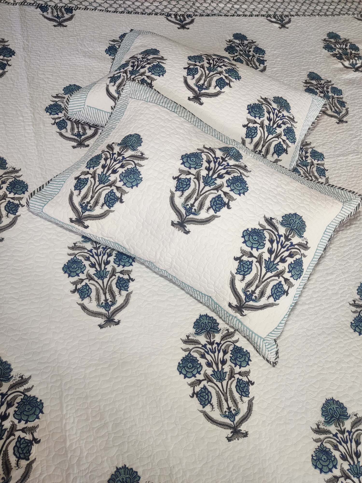 Block Print Bedcover - Dark Blue Bloomer Hand Block Print Premium Cotton Double