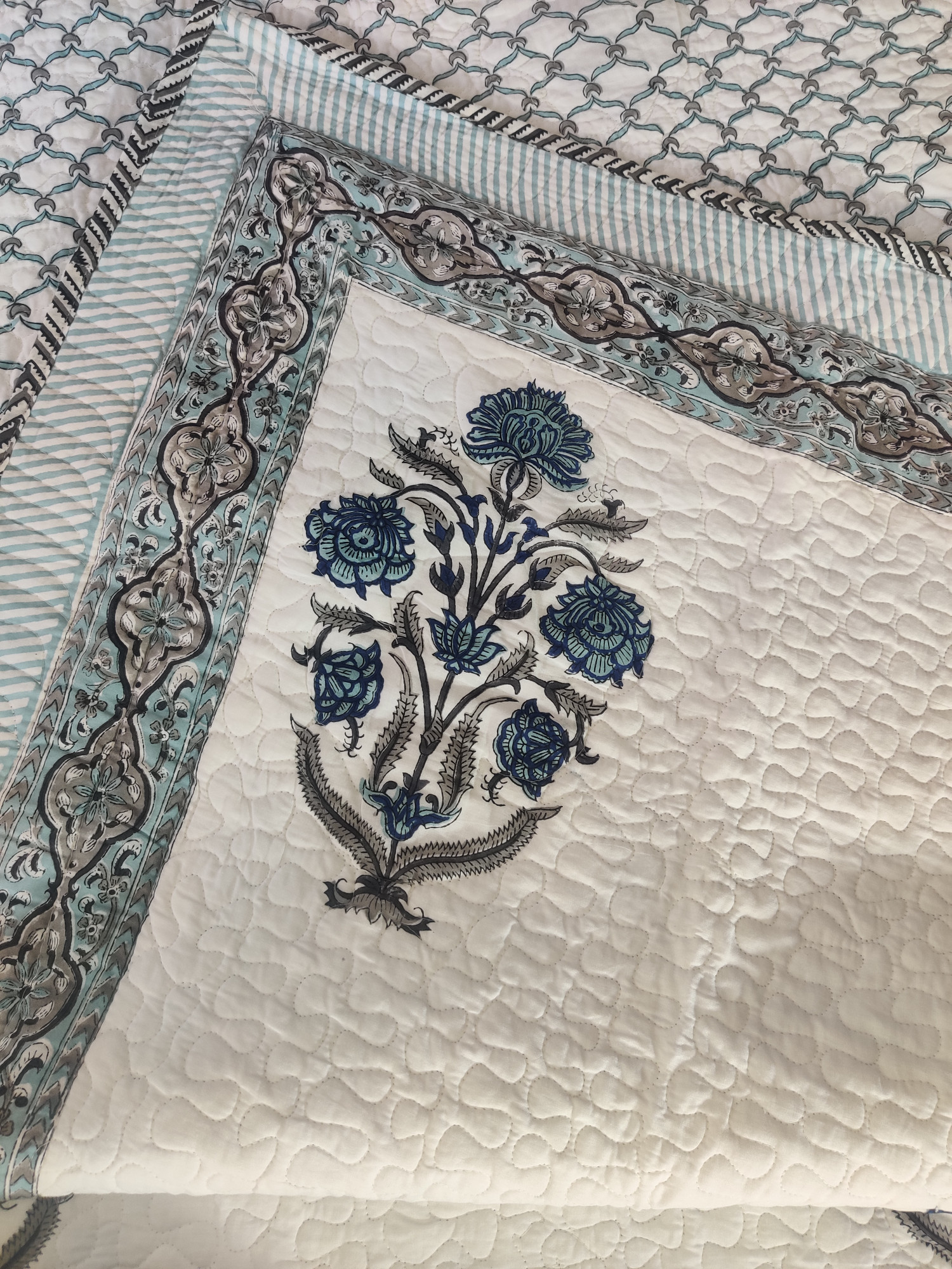 Block Print Bedcover - Dark Blue Bloomer Hand Block Print Premium Cotton Double