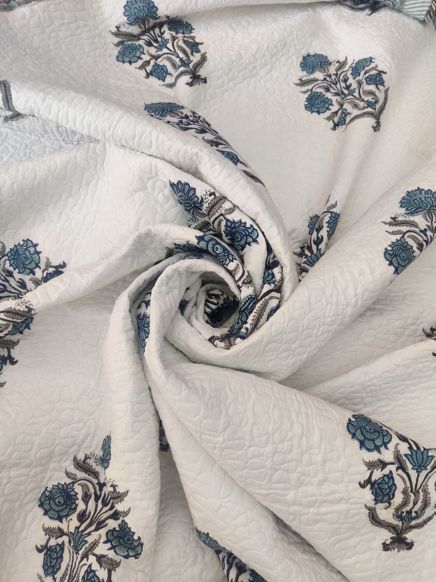 Block Print Bedcover - Dark Blue Bloomer Hand Block Print Premium Cotton Double