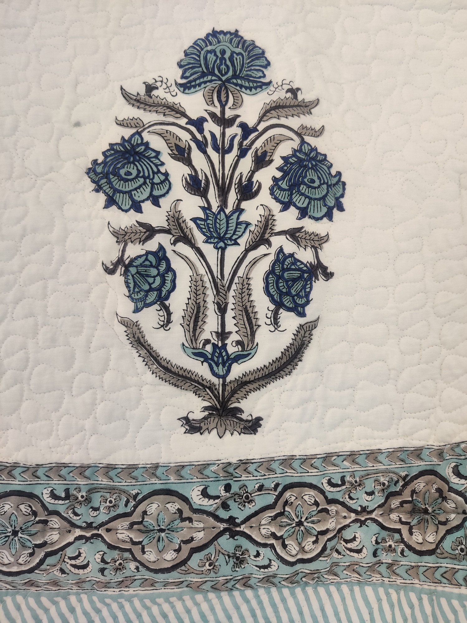 Block Print Bedcover - Dark Blue Bloomer Hand Block Print Premium Cotton Double