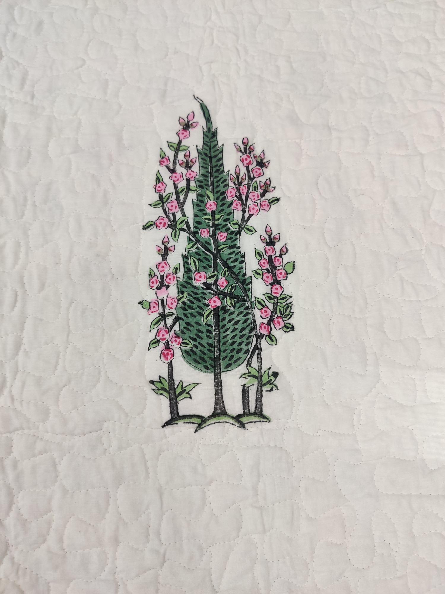 Block Print Bedcover - Fern Fringed Hand Block Print Premium Cotton Double
