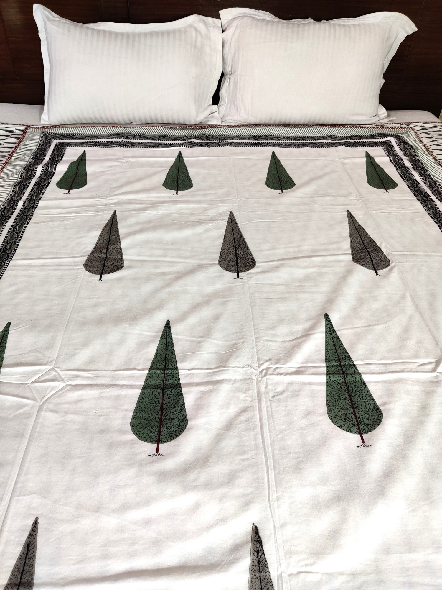 Block Print Dohar - Tropical Fern Hand Block Print Mulmul Jaipuri