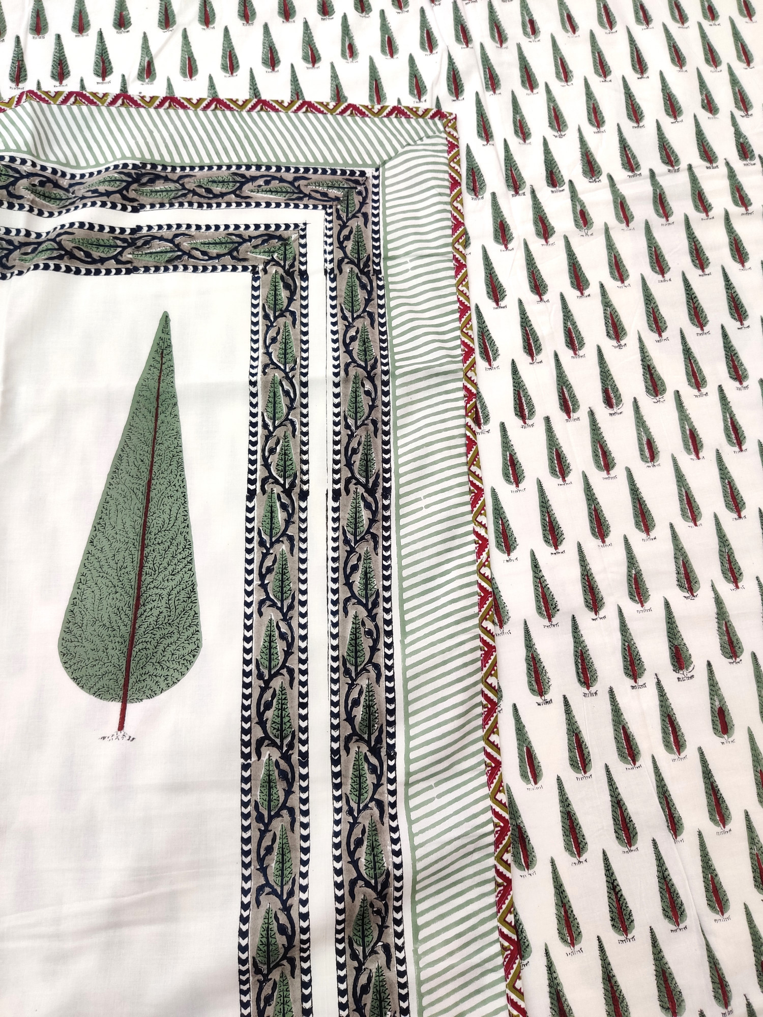 Block Print Dohar - Tropical Fern Hand Block Print Mulmul Jaipuri
