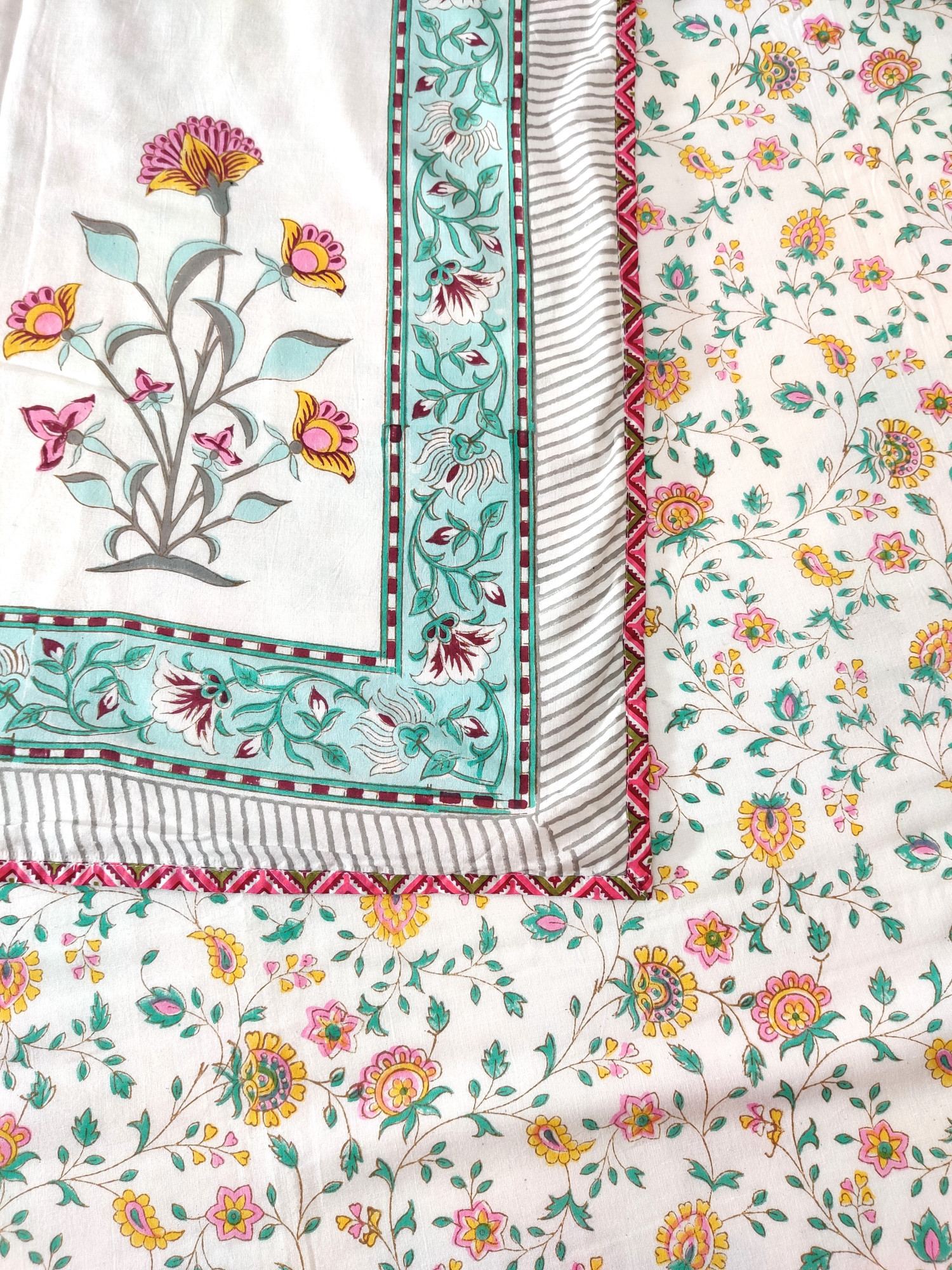 Block Print Dohar - Malabar Bloomer Hand Block Print Mulmul Jaipuri