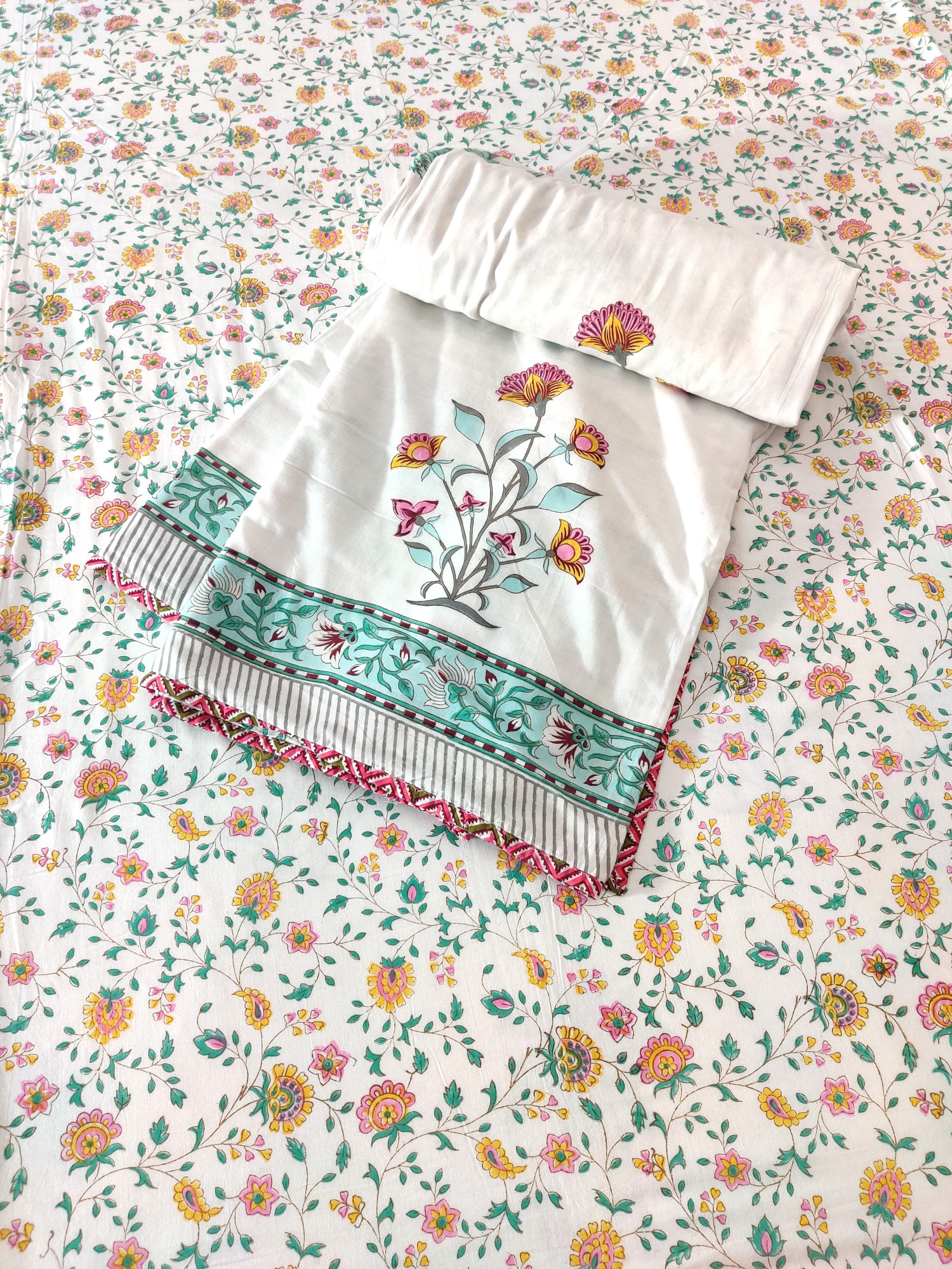 Block Print Dohar - Malabar Bloomer Hand Block Print Mulmul Jaipuri