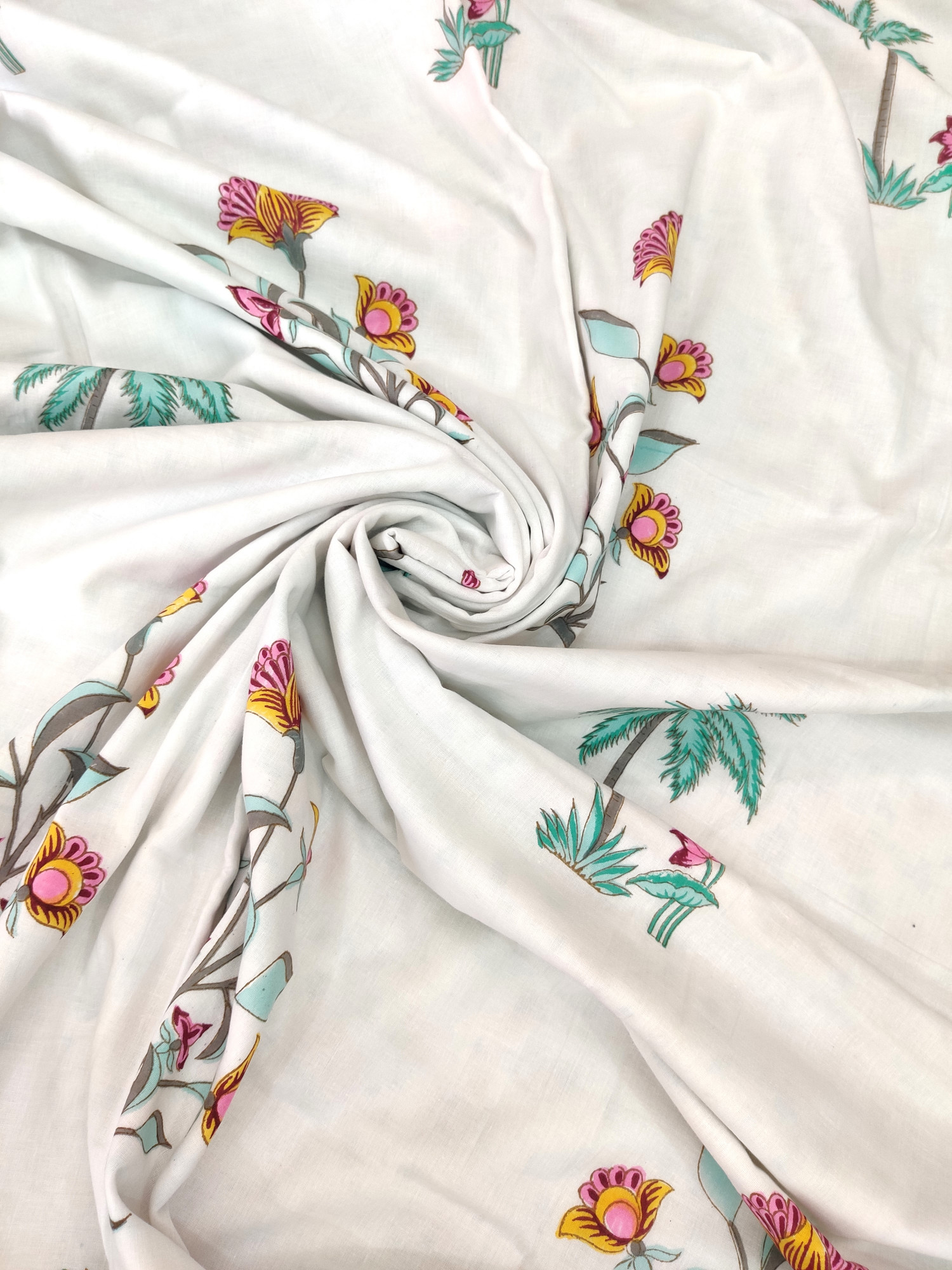 Block Print Dohar - Malabar Bloomer Hand Block Print Mulmul Jaipuri