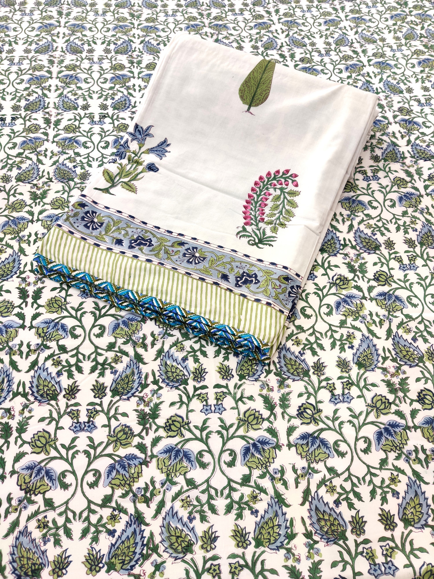 Block Print Dohar - Multi Motifs Hand Block Print Mulmul Jaipuri