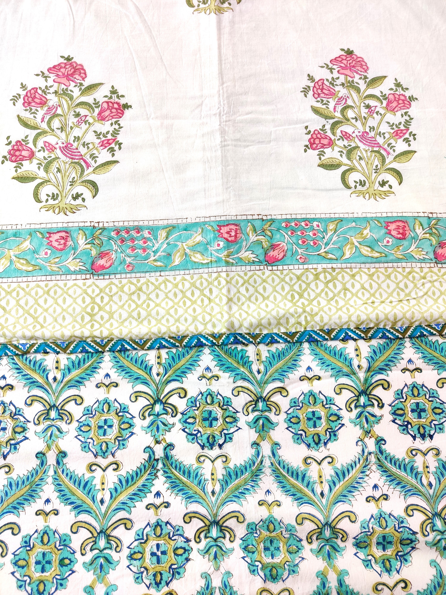 Block Print Dohar - Dual Floral Hand Block Print Mulmul Jaipuri