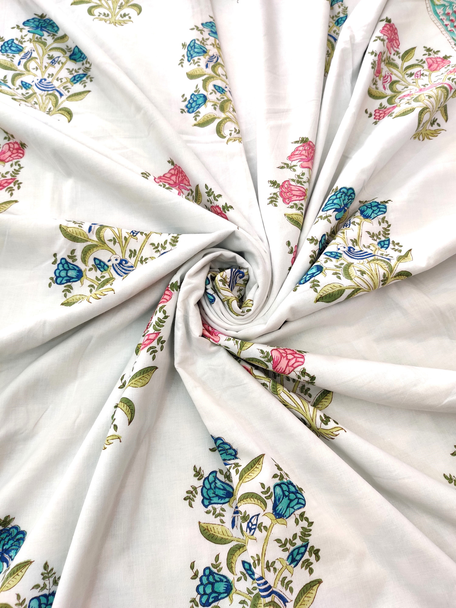 Block Print Dohar - Dual Floral Hand Block Print Mulmul Jaipuri