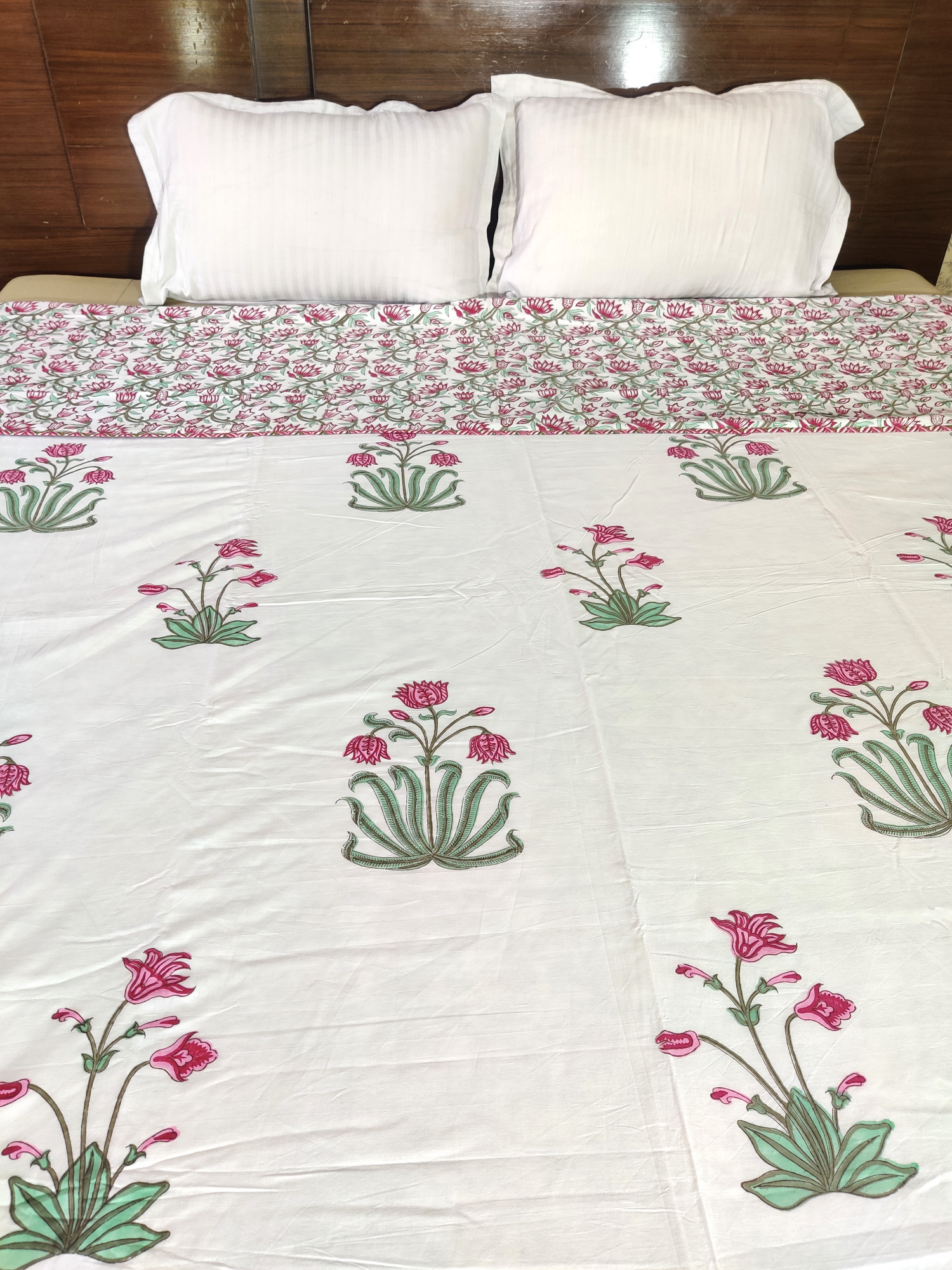 Block Print Dohar - Pink Magnolia Hand Block Print Mulmul Jaipuri