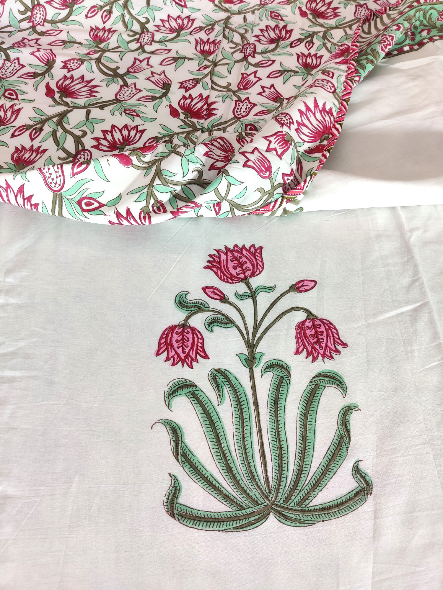 Block Print Dohar - Pink Magnolia Hand Block Print Mulmul Jaipuri