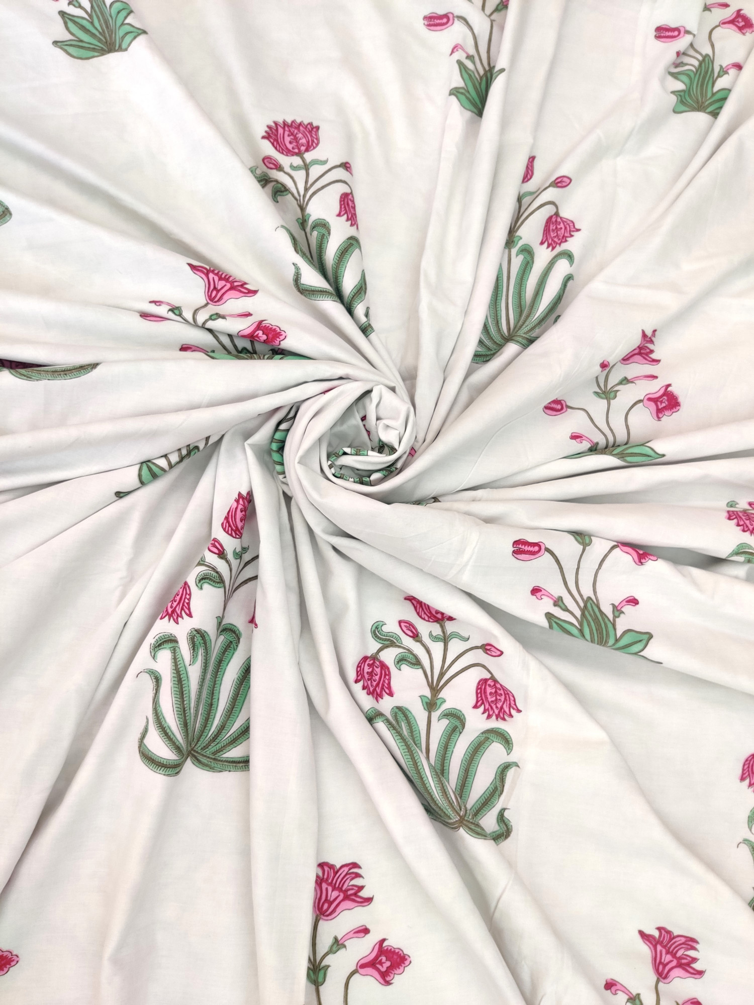 Block Print Dohar - Pink Magnolia Hand Block Print Mulmul Jaipuri